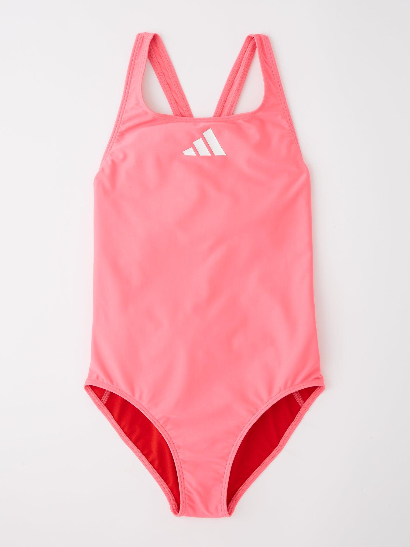  image of adidas-junior-girls-3-bar-logo-swimsuit-pink