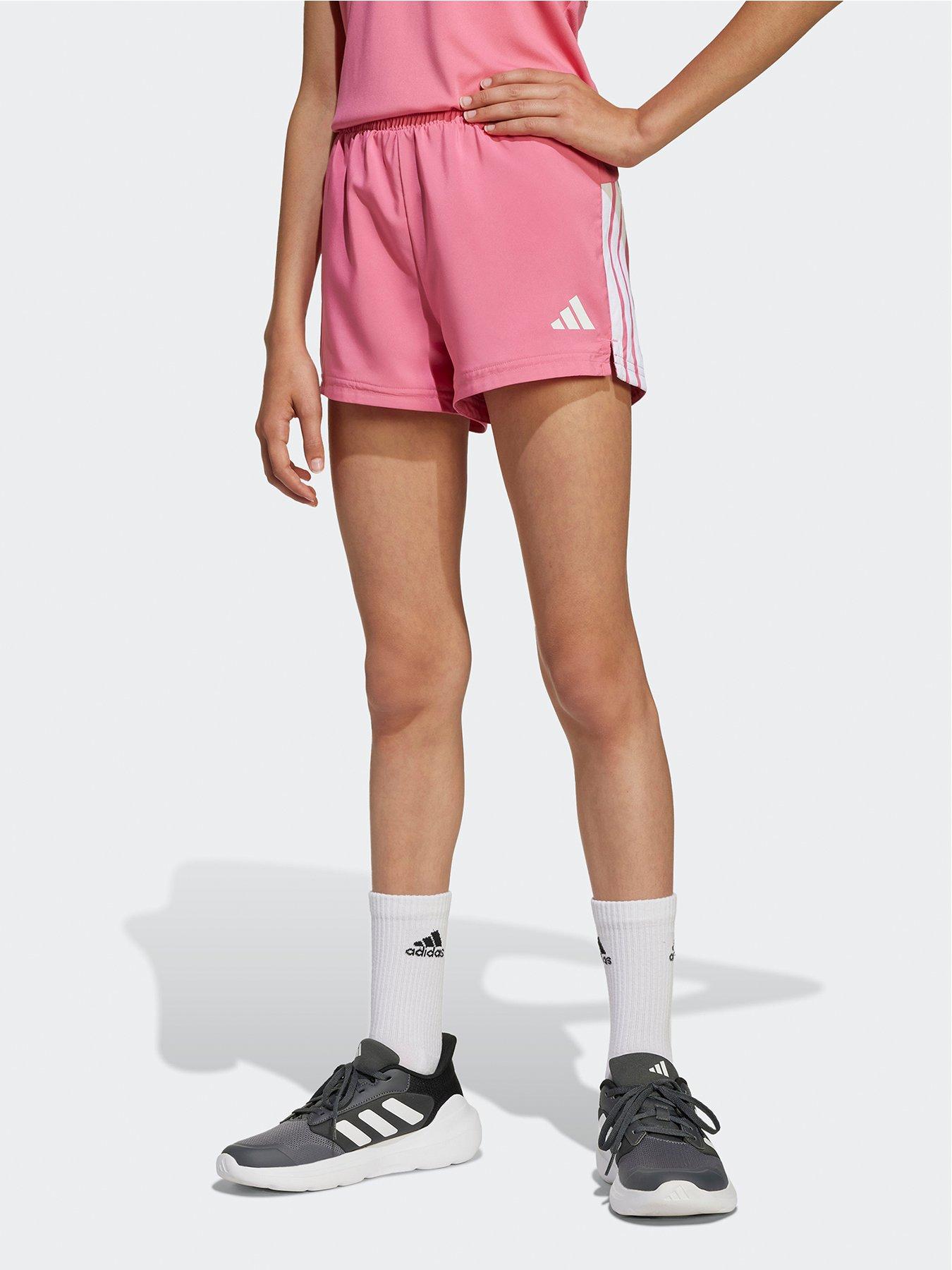 adidas-junior-girls-train-essentials-3-stripe-shorts-pink