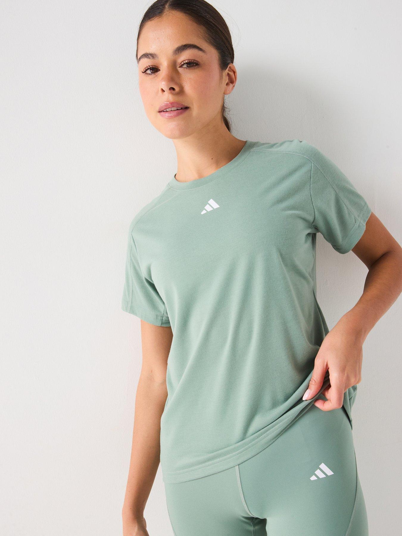  image of adidas-womens-train-essentials-crew-t-shirt-silver-greenwhite