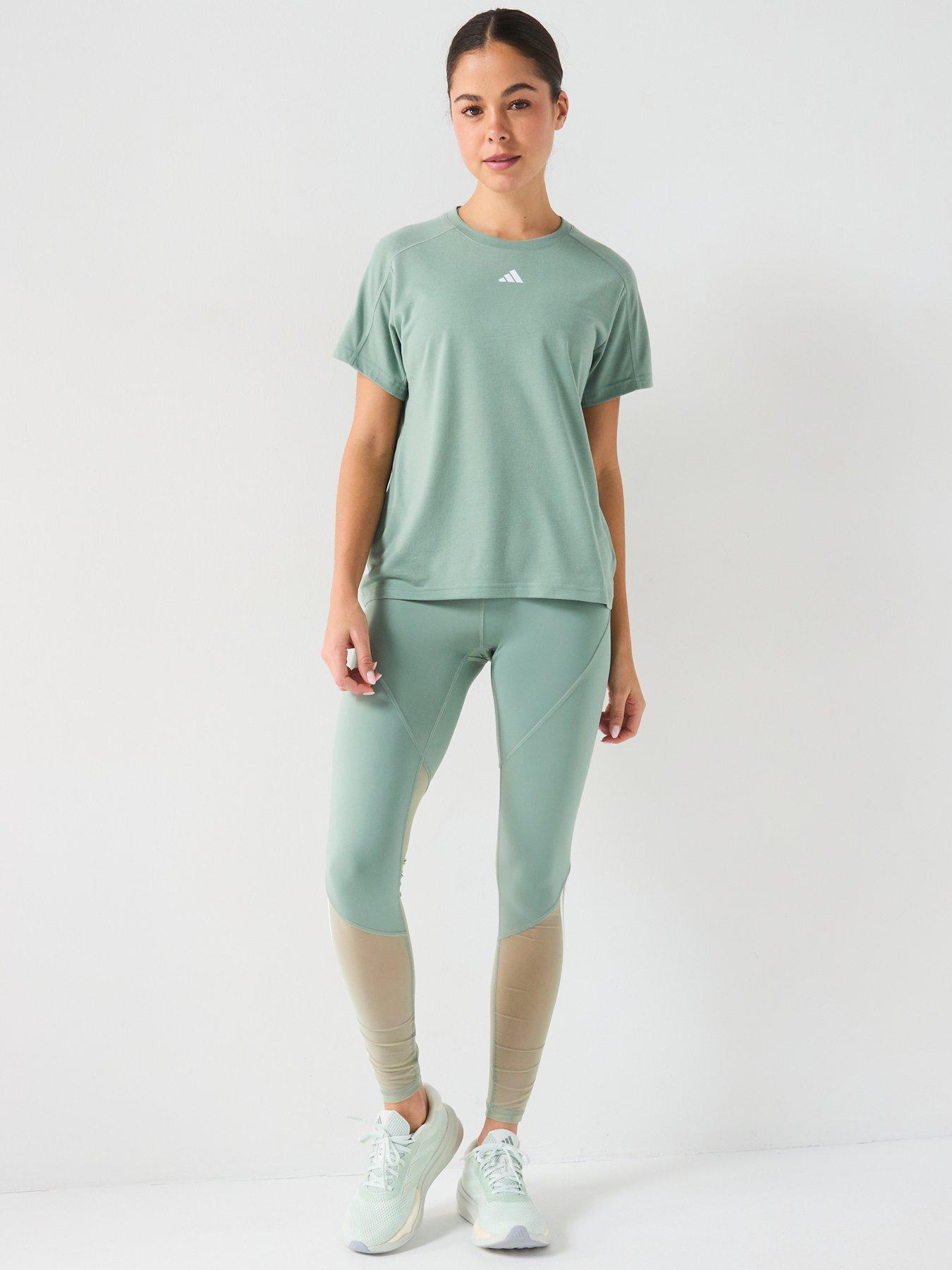  image of adidas-womens-train-essentials-crew-t-shirt-silver-greenwhite