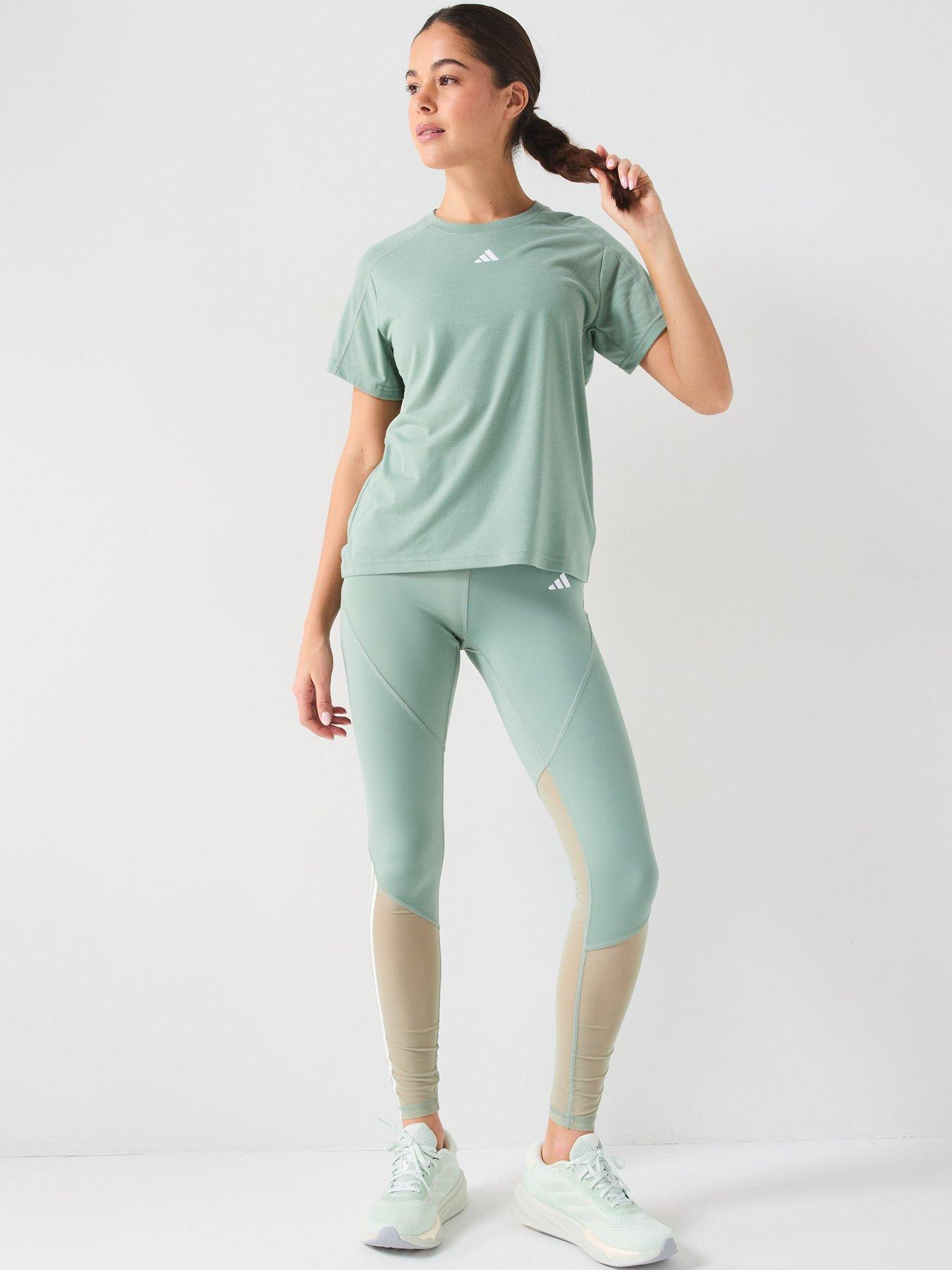  image of adidas-womens-train-essentials-crew-t-shirt-silver-greenwhite