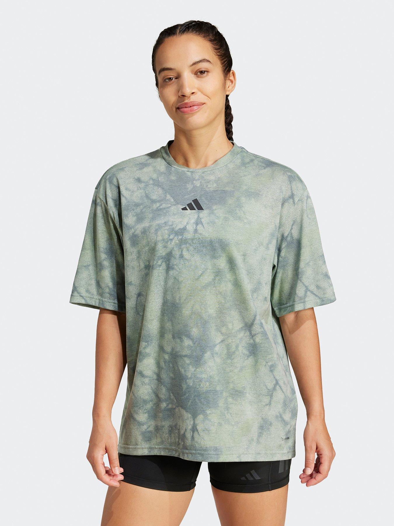 front image of adidas-womens-training-graphic-t-shirt-silver