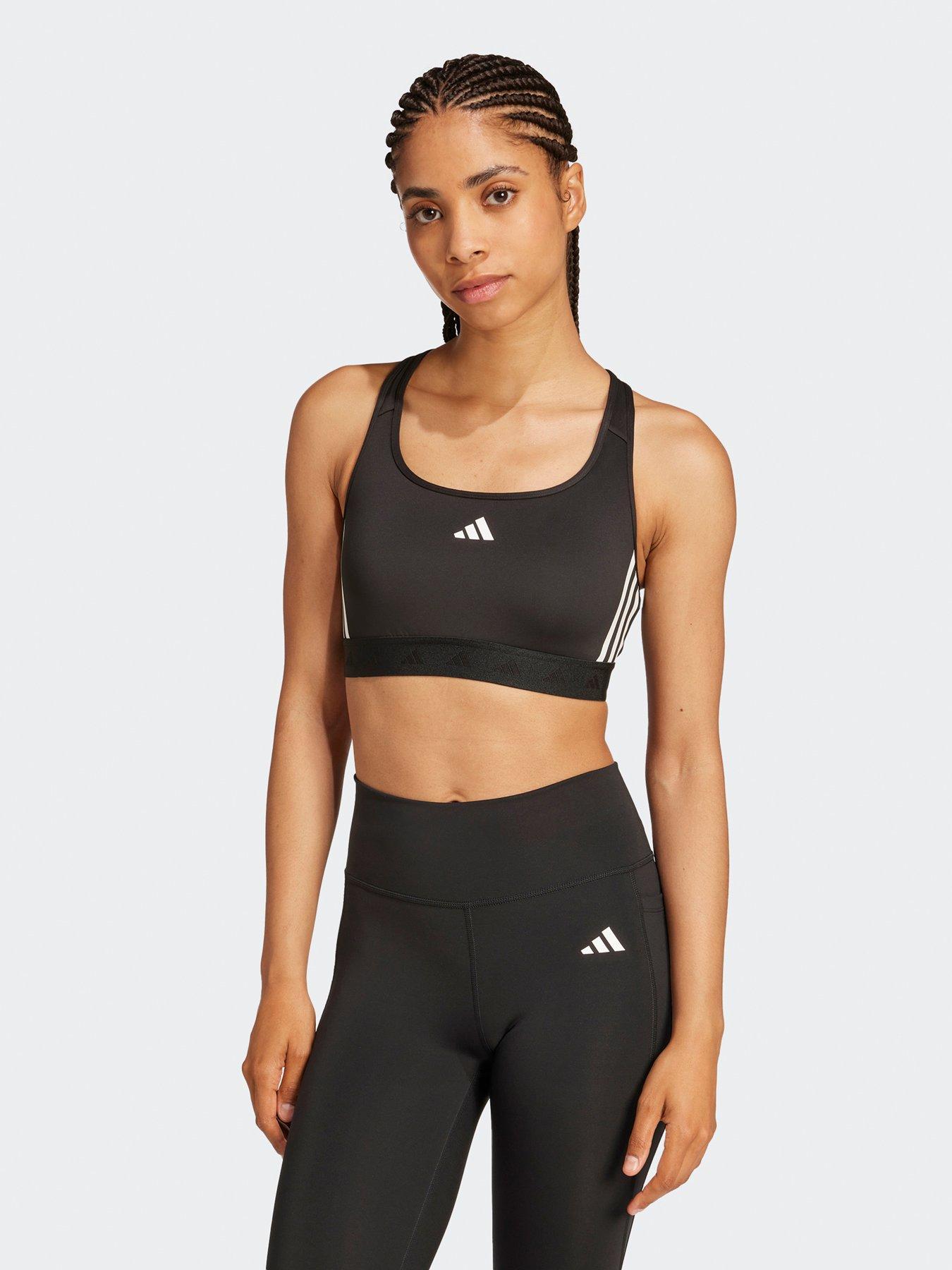adidas Womens Training Hyperglam Mid Support Sports Bra - Black/White