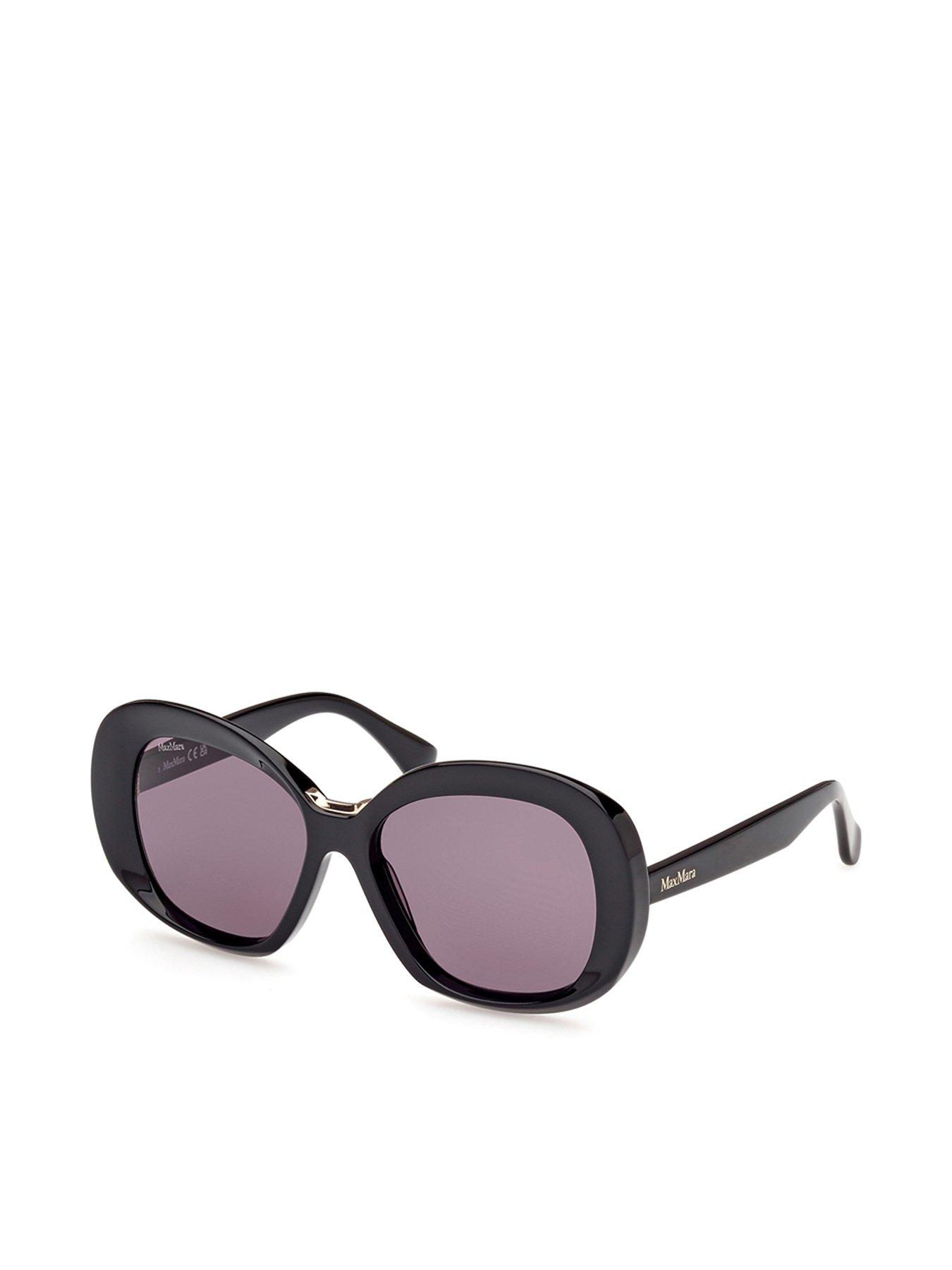  image of max-mara-edna-round-large-sunglasses-shiny-black