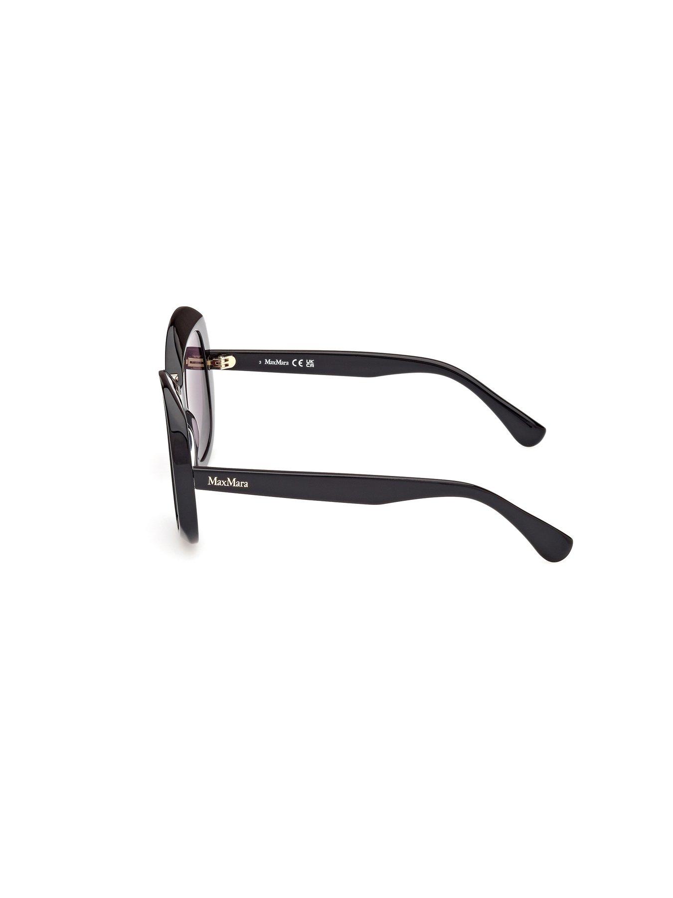  image of max-mara-edna-round-large-sunglasses-shiny-black