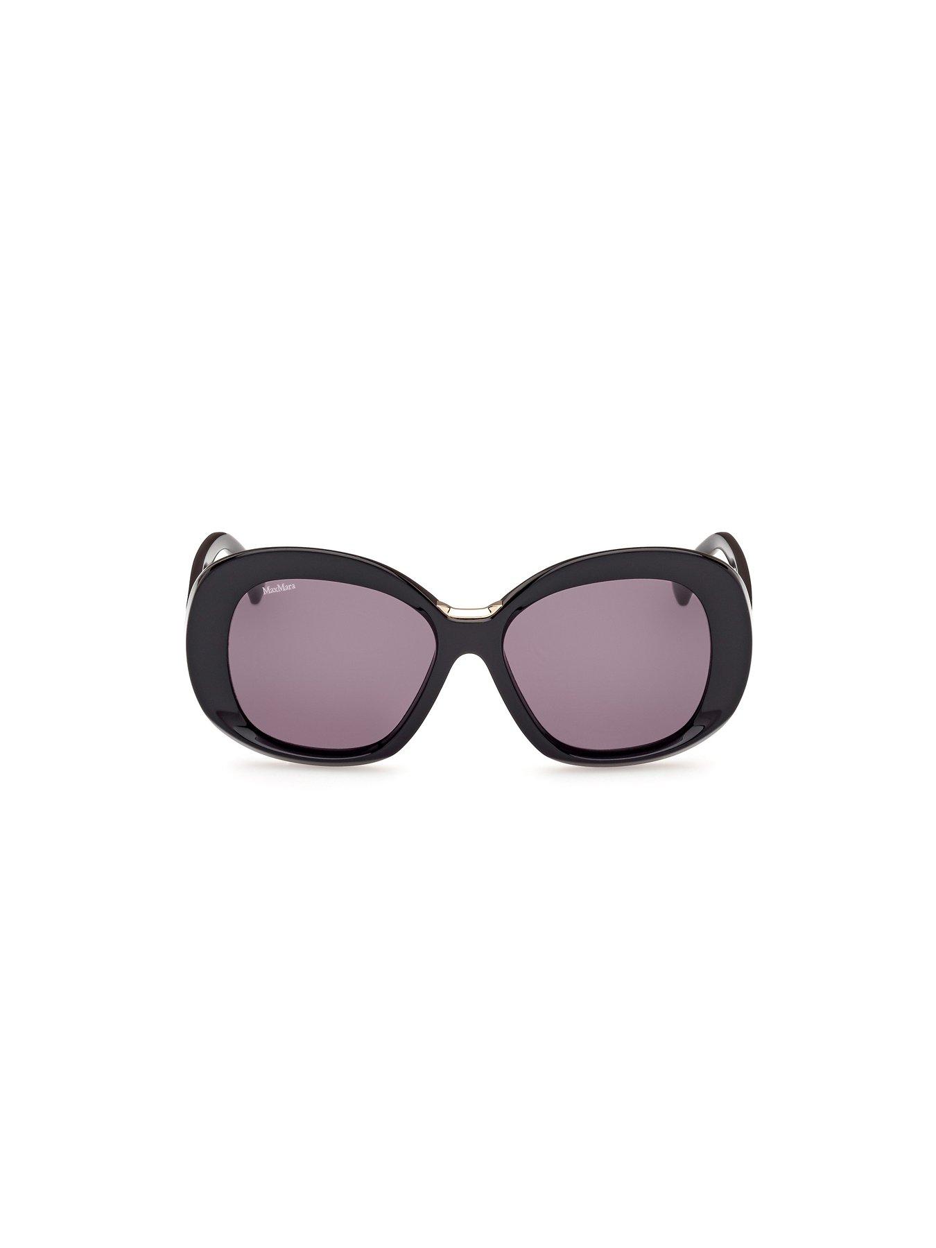  image of max-mara-edna-round-large-sunglasses-shiny-black