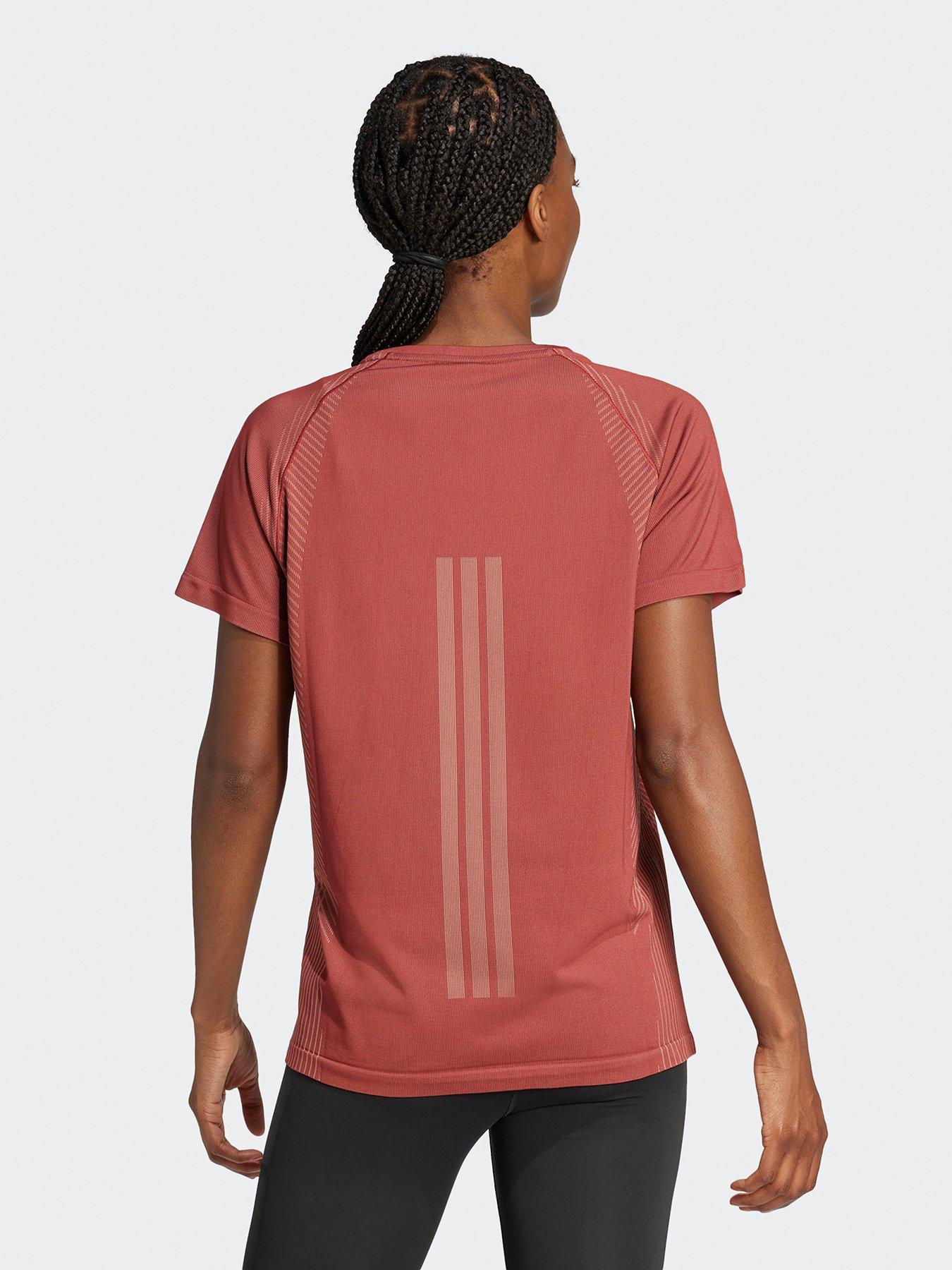  image of adidas-womens-training-seamless-t-shirt-burgundy-red
