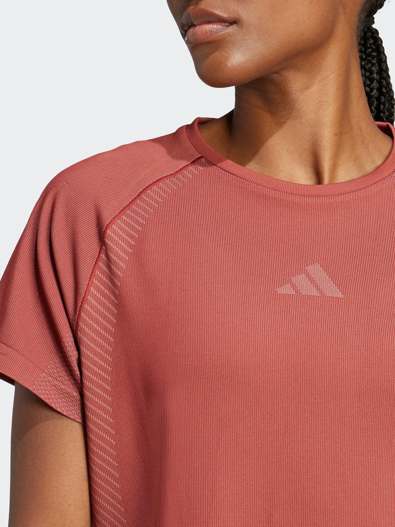  image of adidas-womens-training-seamless-t-shirt-burgundy-red