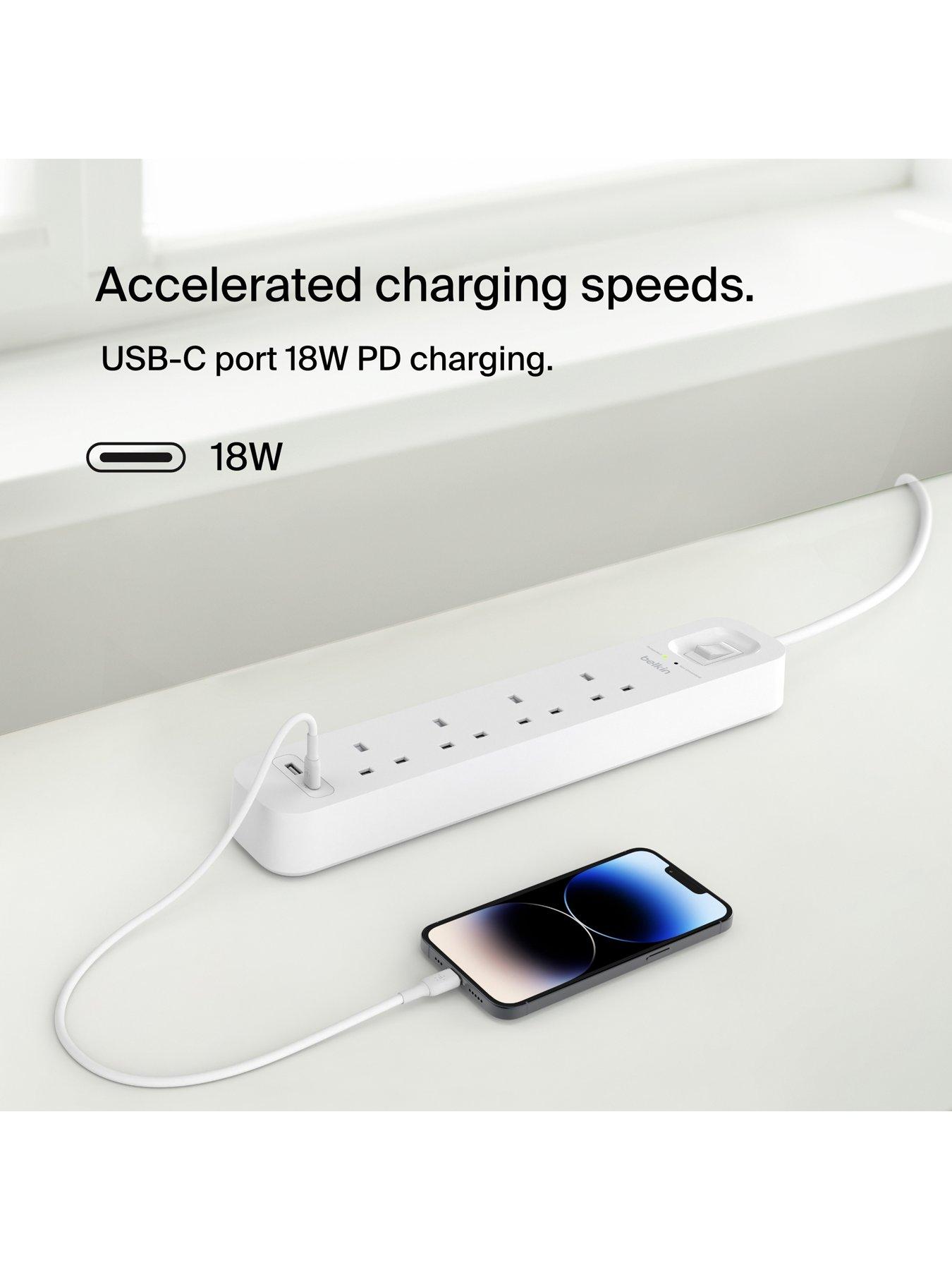 Image 4 of 7 of Belkin 4 Socket 2m USB A &amp; C Surge Protected Extension Lead