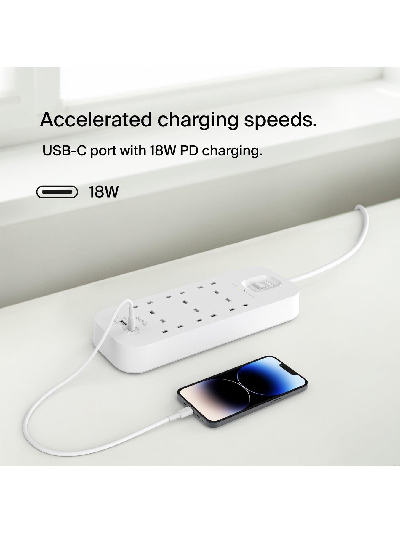 Image 4 of 7 of Belkin 6 Socket 2m USB A &amp; C Surge Protected Extension Lead