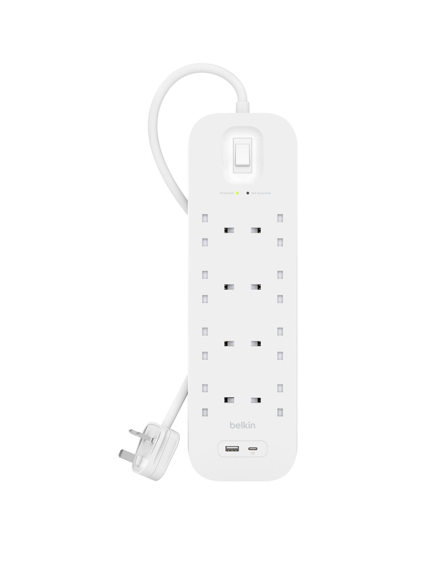 Belkin 8 Socket 2m USB A  &  C Surge Protected Extension Lead