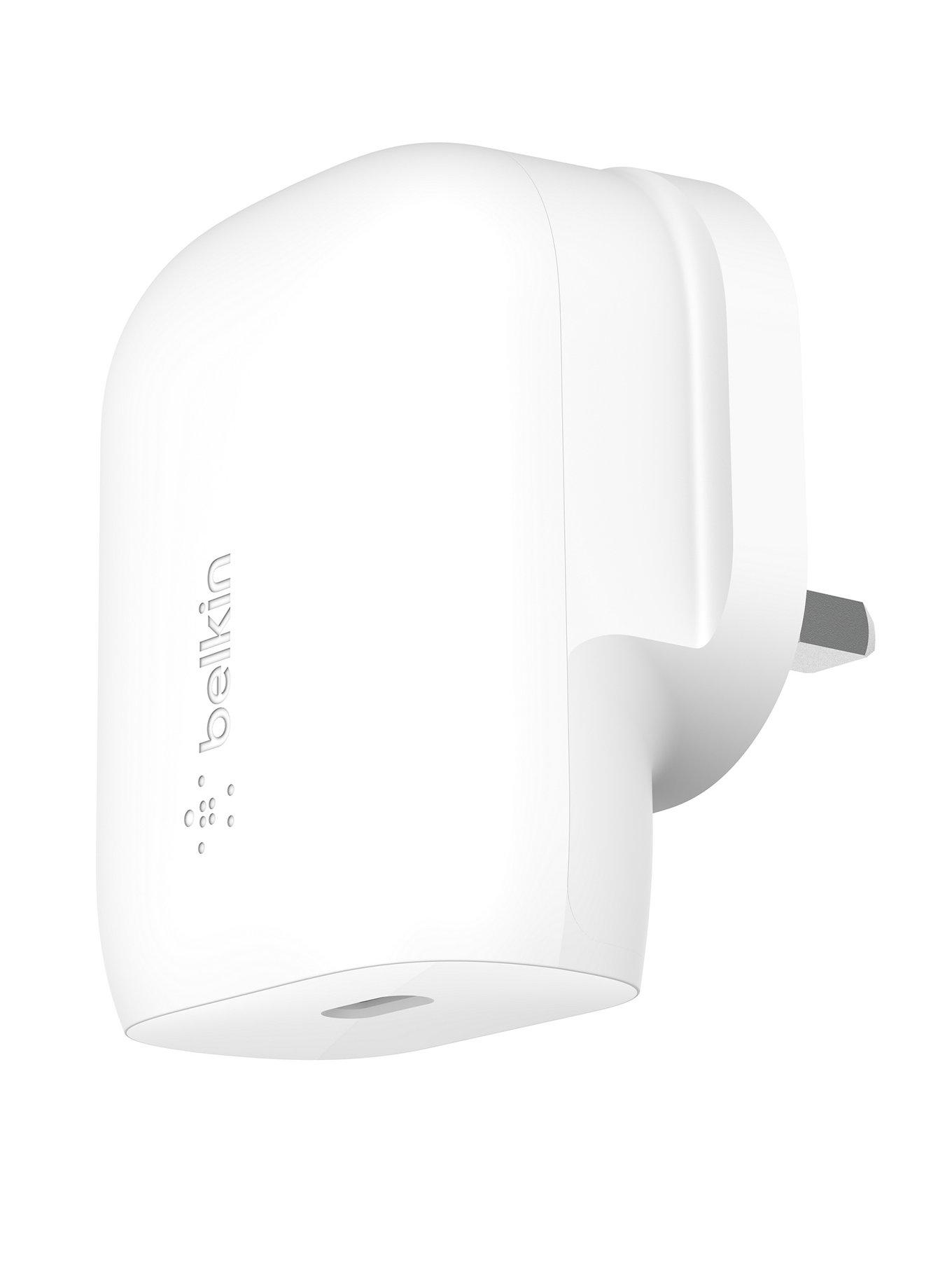 front image of belkin-30w-usb-c-power-delivery-wall-charger-white