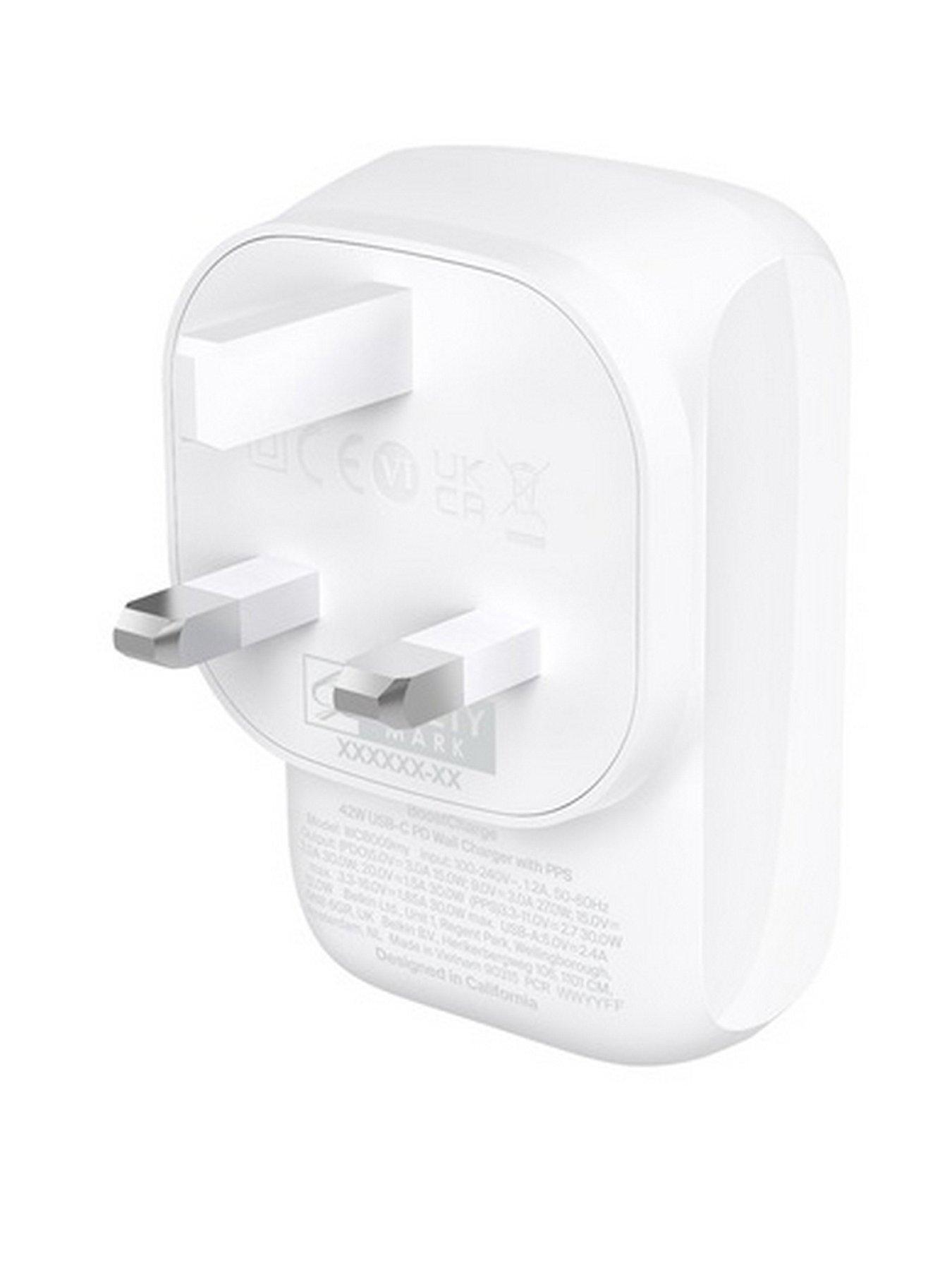 stillFront image of belkin-42w-usb-c-and-usb-a-dual-port-charger-white