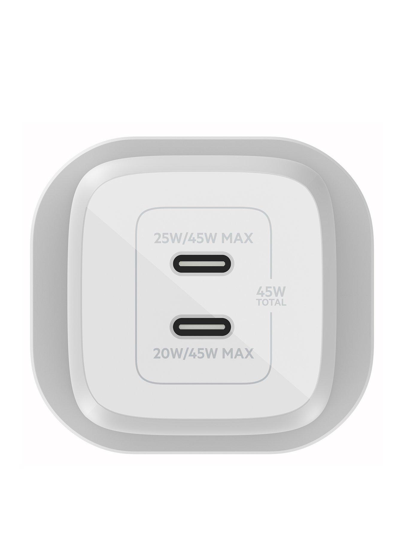  image of belkin-45w-power-delivery-dual-usb-c-gan-wall-charger-white