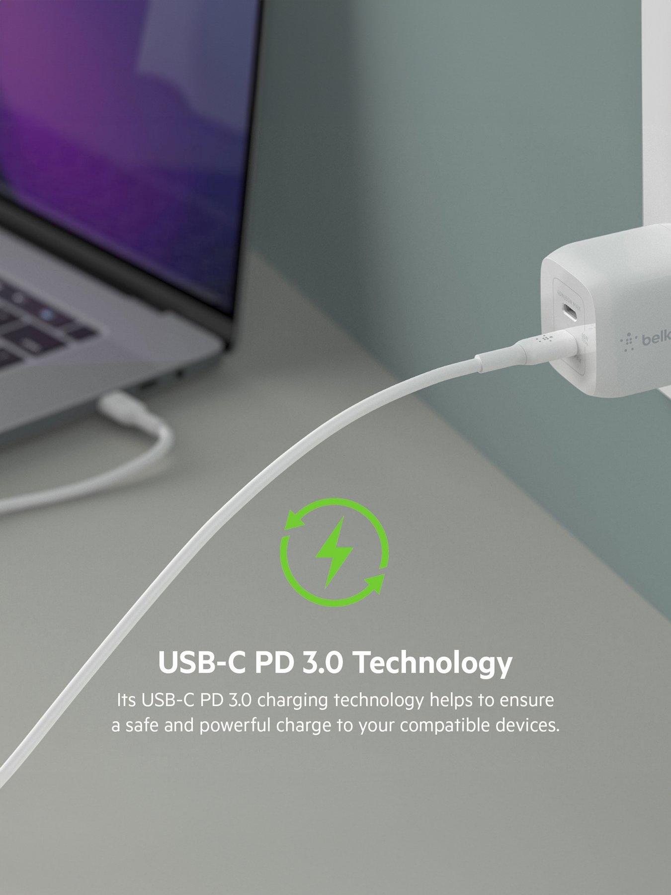  image of belkin-45w-power-delivery-dual-usb-c-gan-wall-charger-white