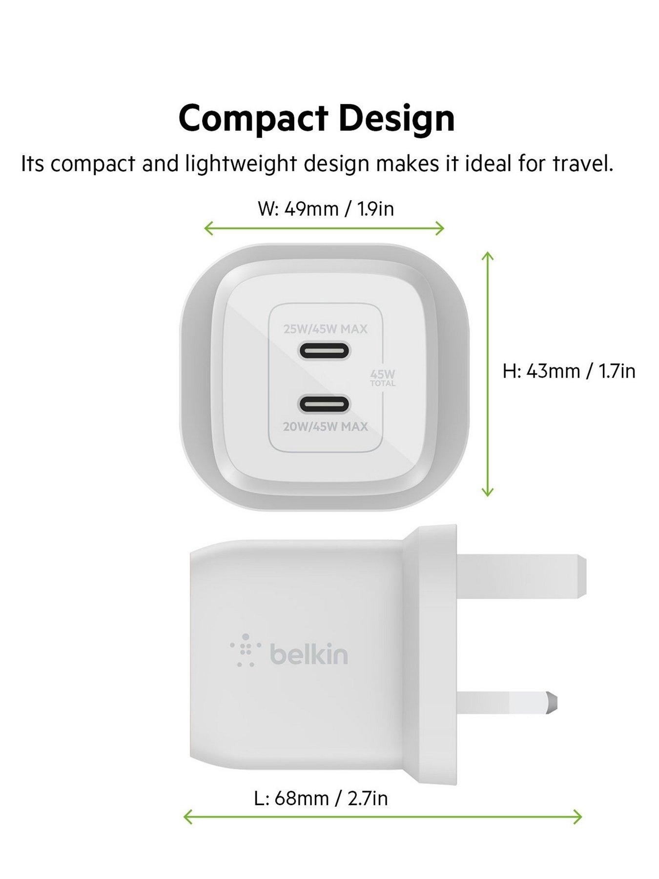  image of belkin-45w-power-delivery-dual-usb-c-gan-wall-charger-white