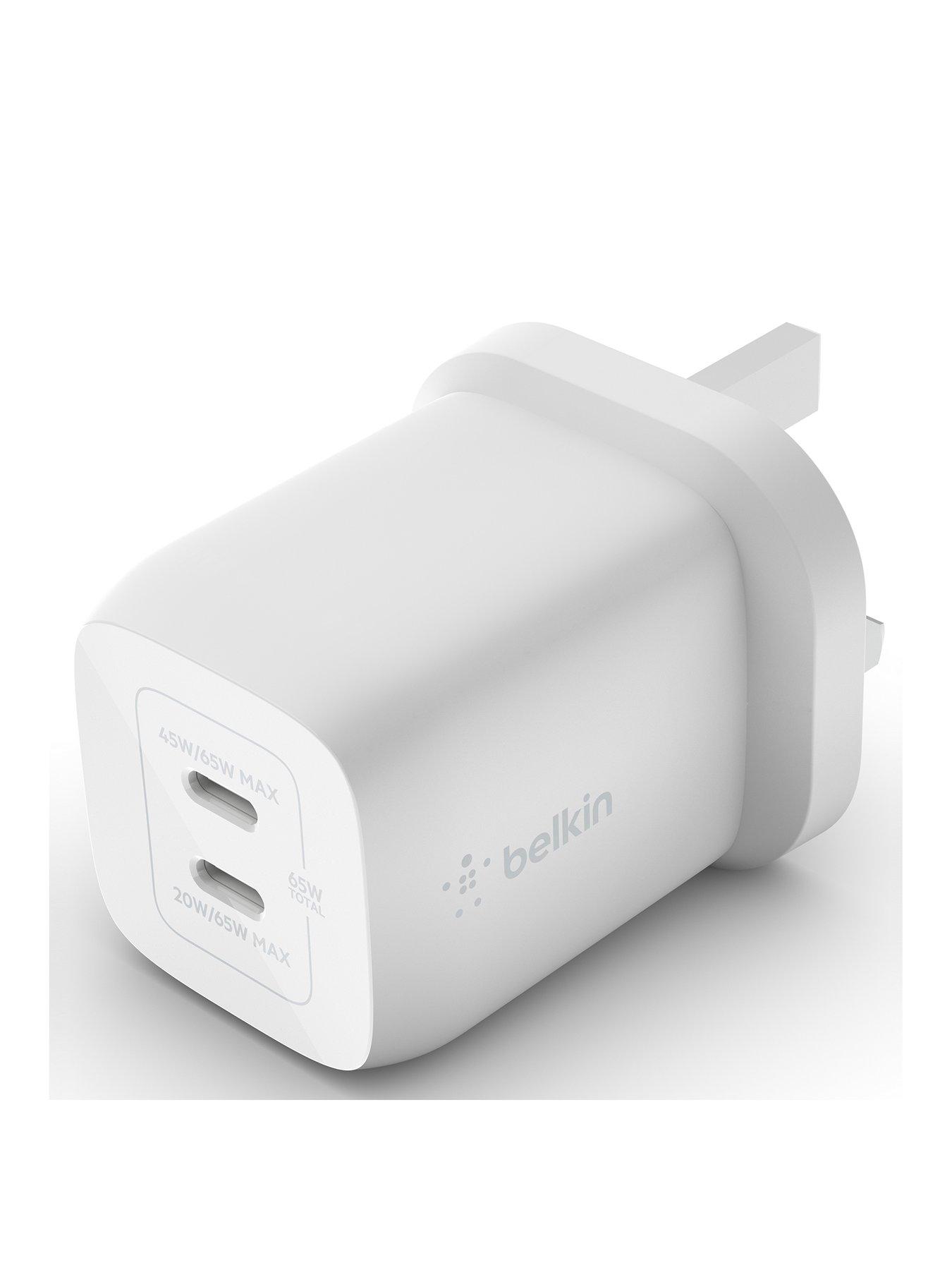 stillFront image of belkin-65w-power-delivery-dual-usb-c-gan-wall-charger-white