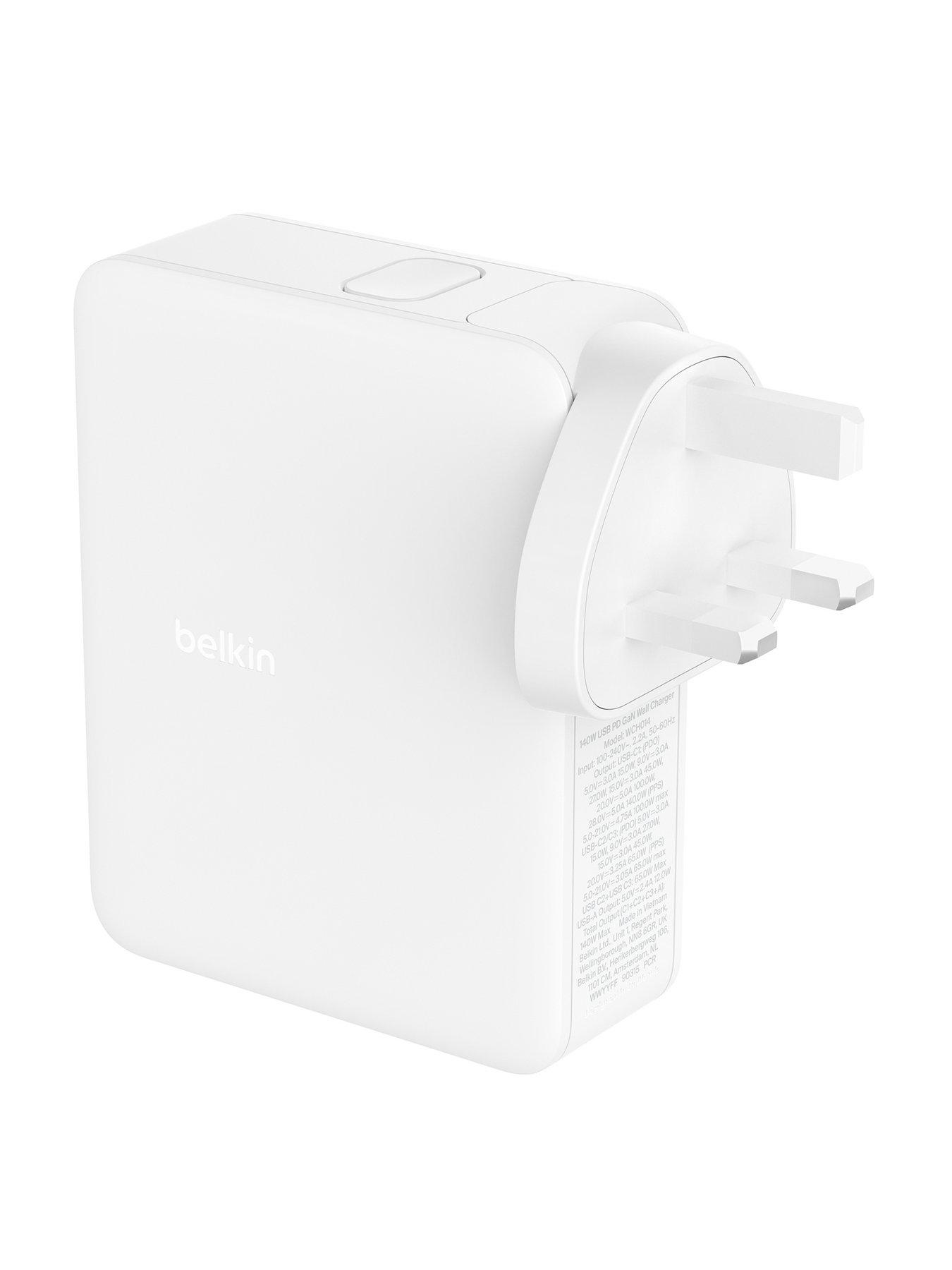  image of belkin-140w-4-port-gan-wall-charger-with-travel-tips--white