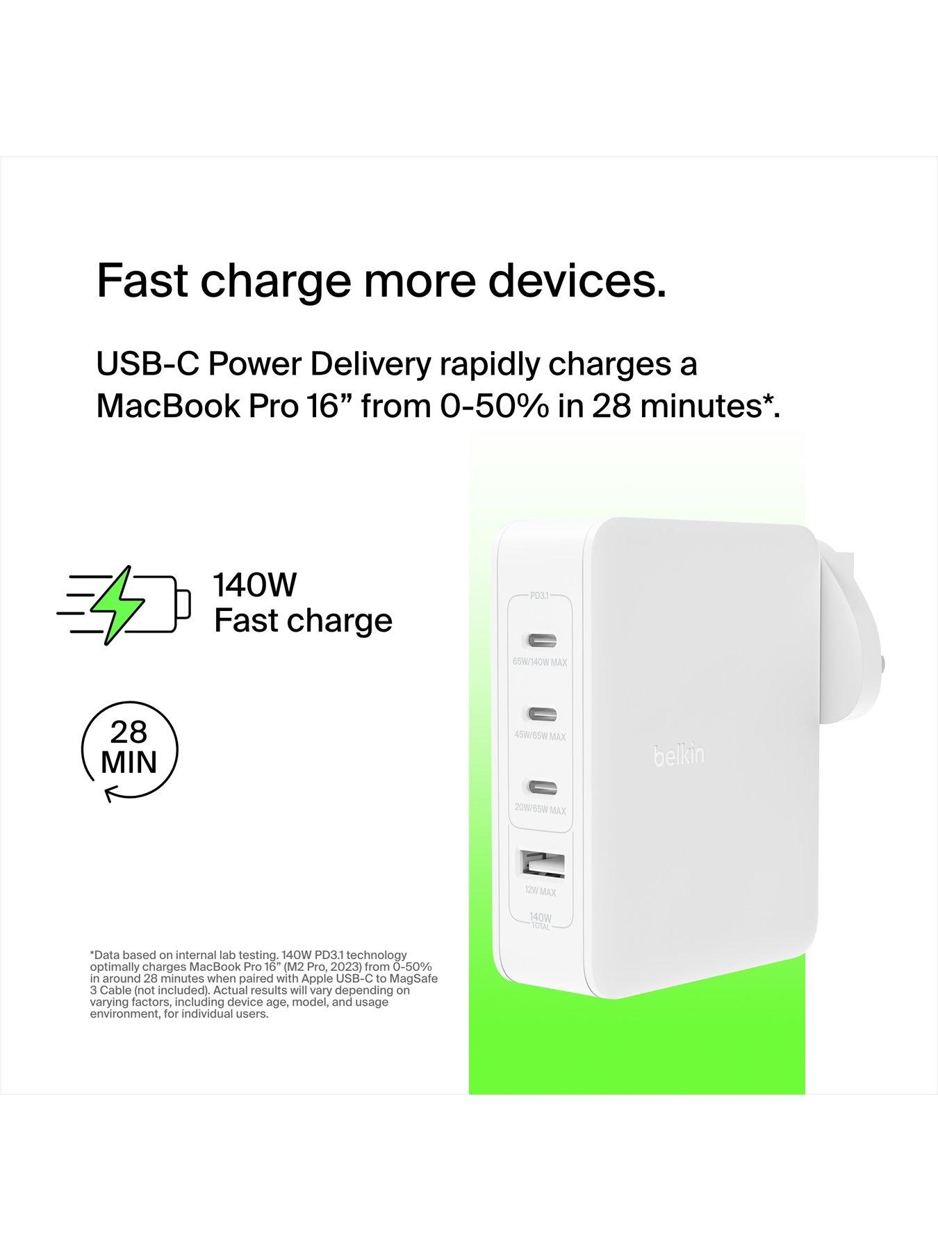  image of belkin-140w-4-port-gan-wall-charger-with-travel-tips--white