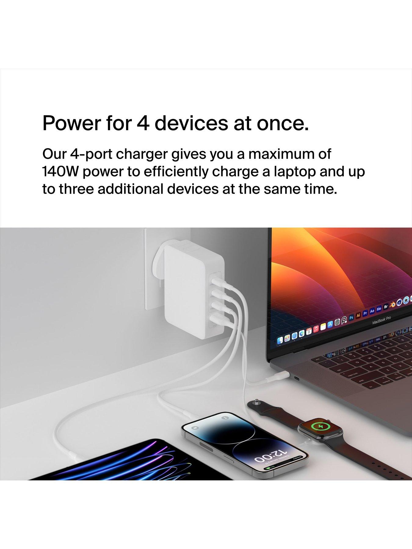  image of belkin-140w-4-port-gan-wall-charger-with-travel-tips--white