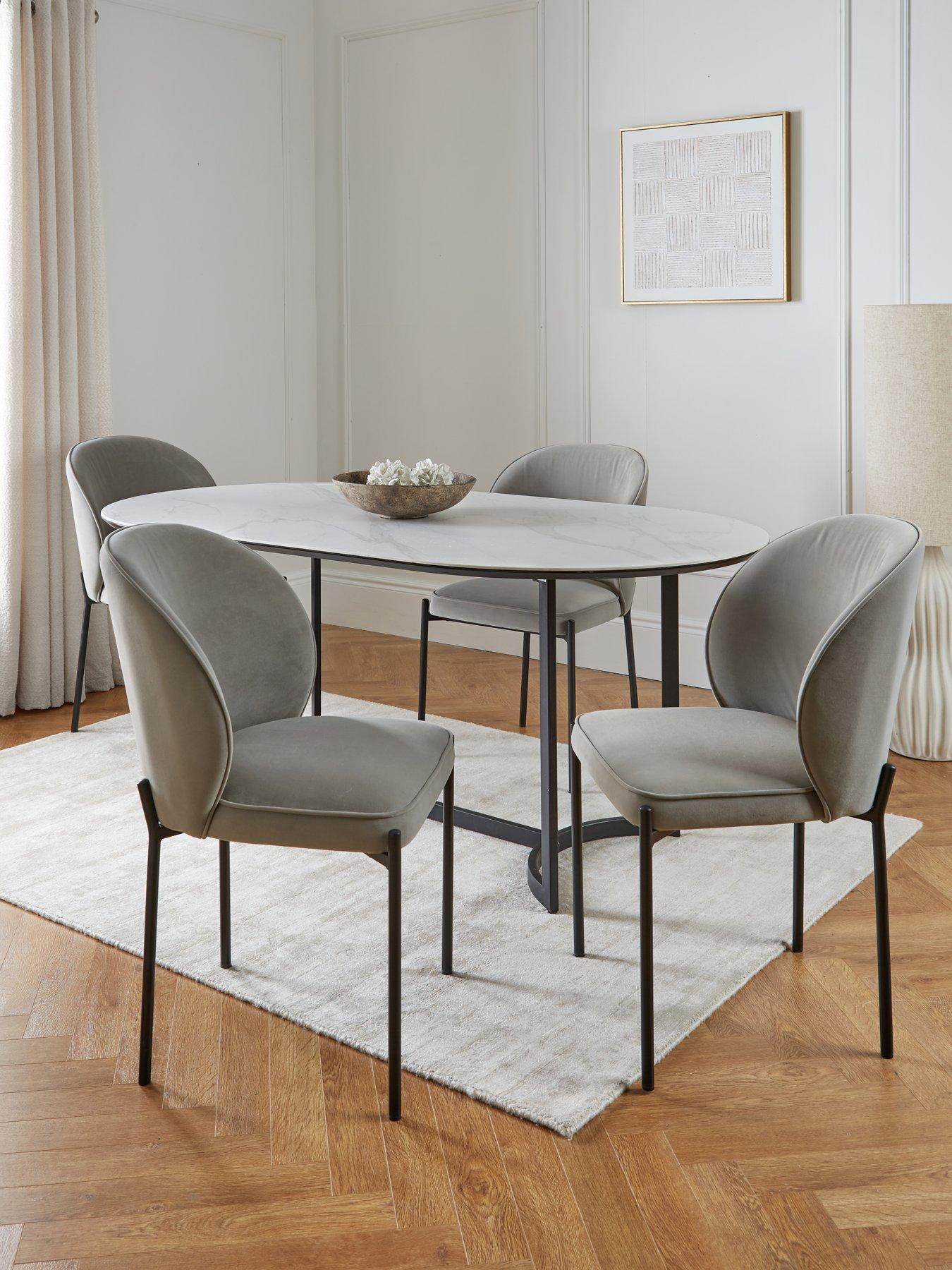 undefined Alba 180 cm White/Grey/Black Ceramic Top Oval Dining Table + 4 Nordic Matte Grey Chairs
