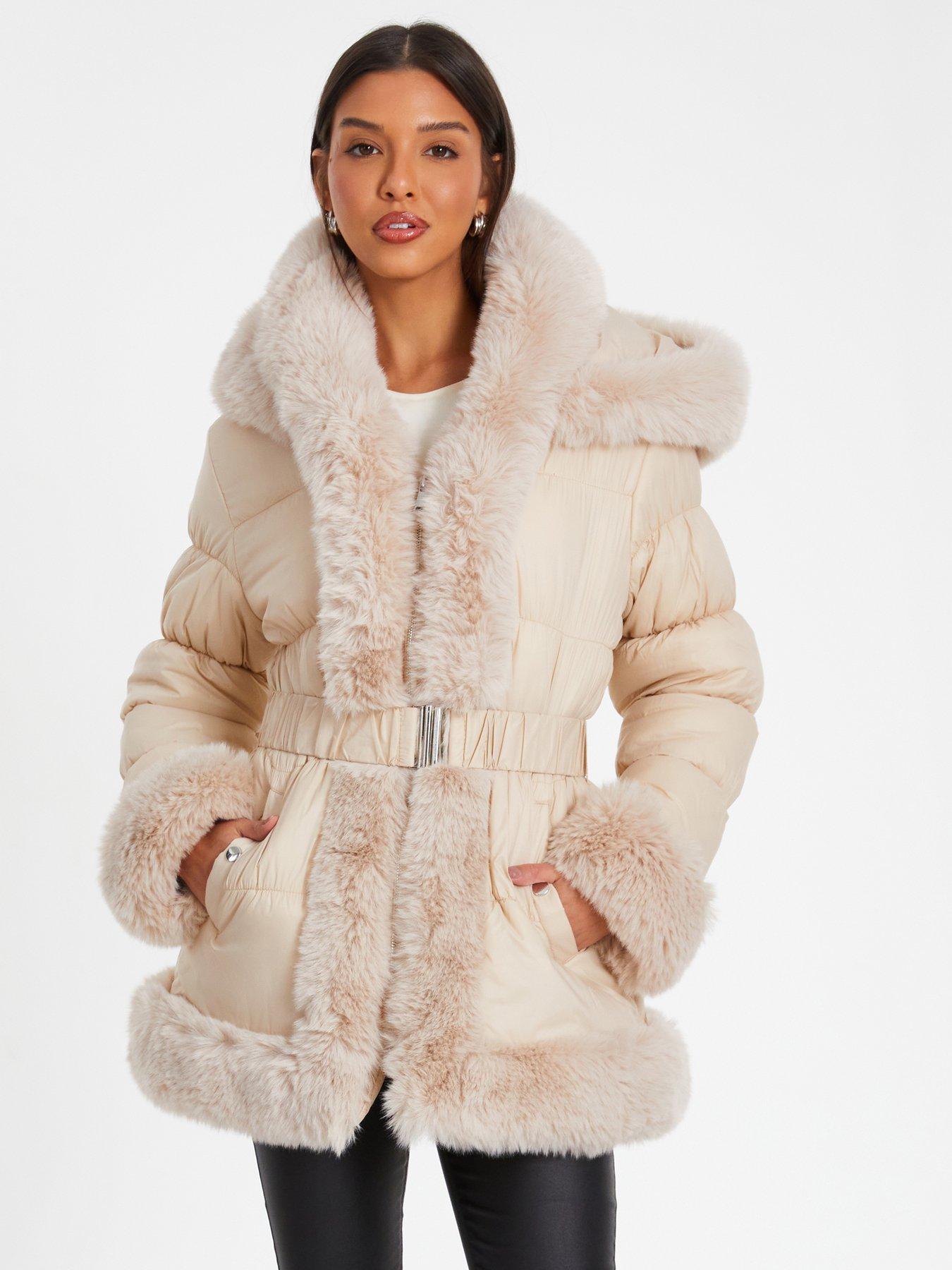 undefined Stone Padded Faux Fur Trim Jacket