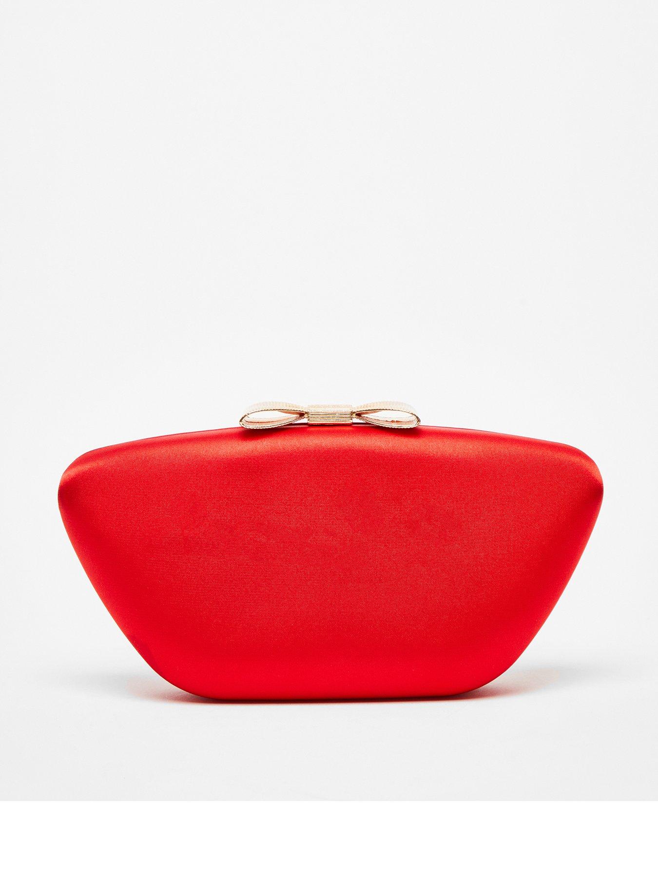 Image 1 of 4 of Quiz Red Satin Bow Box Bag
