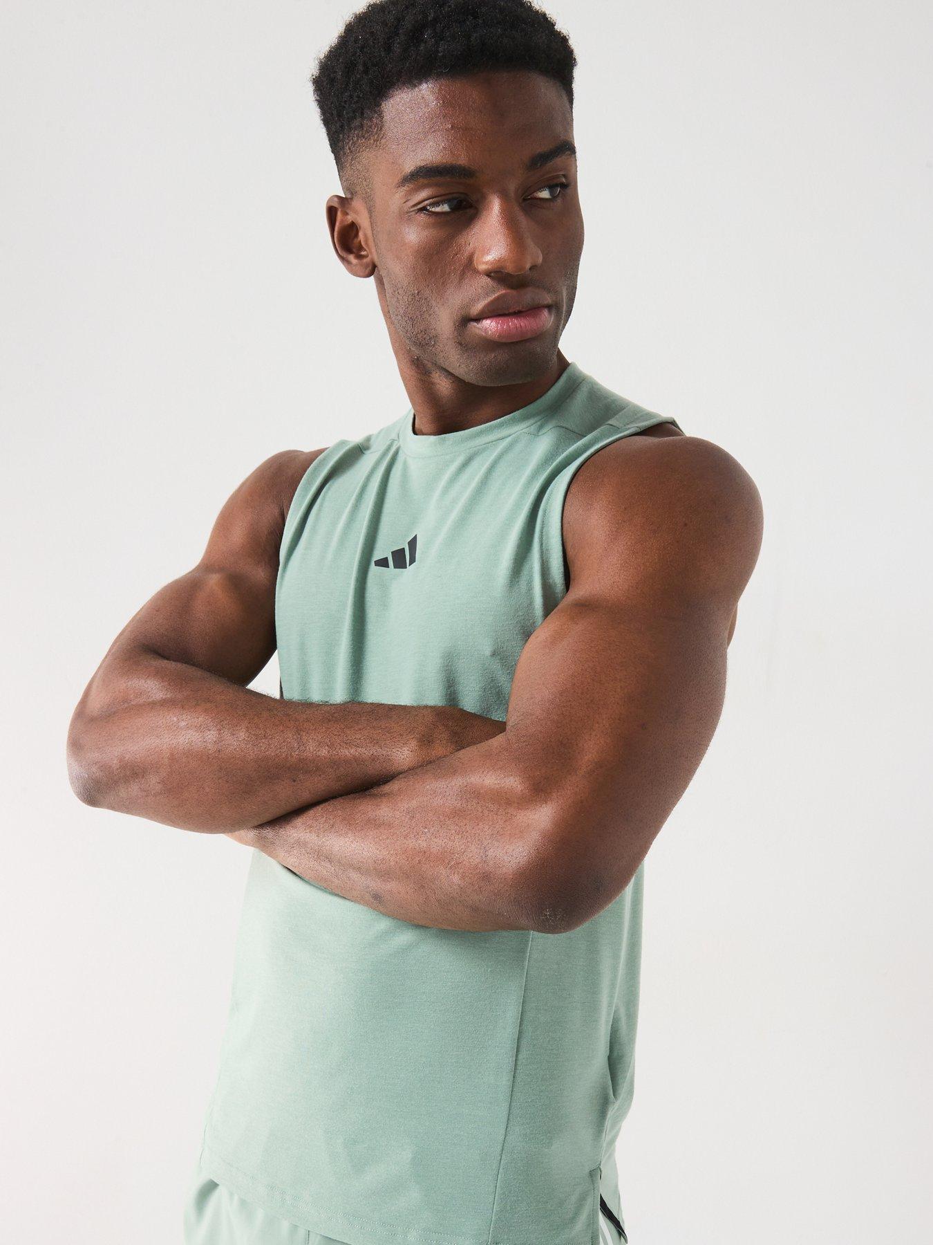  image of adidas-mens-designed-4-training-tank-silver-green