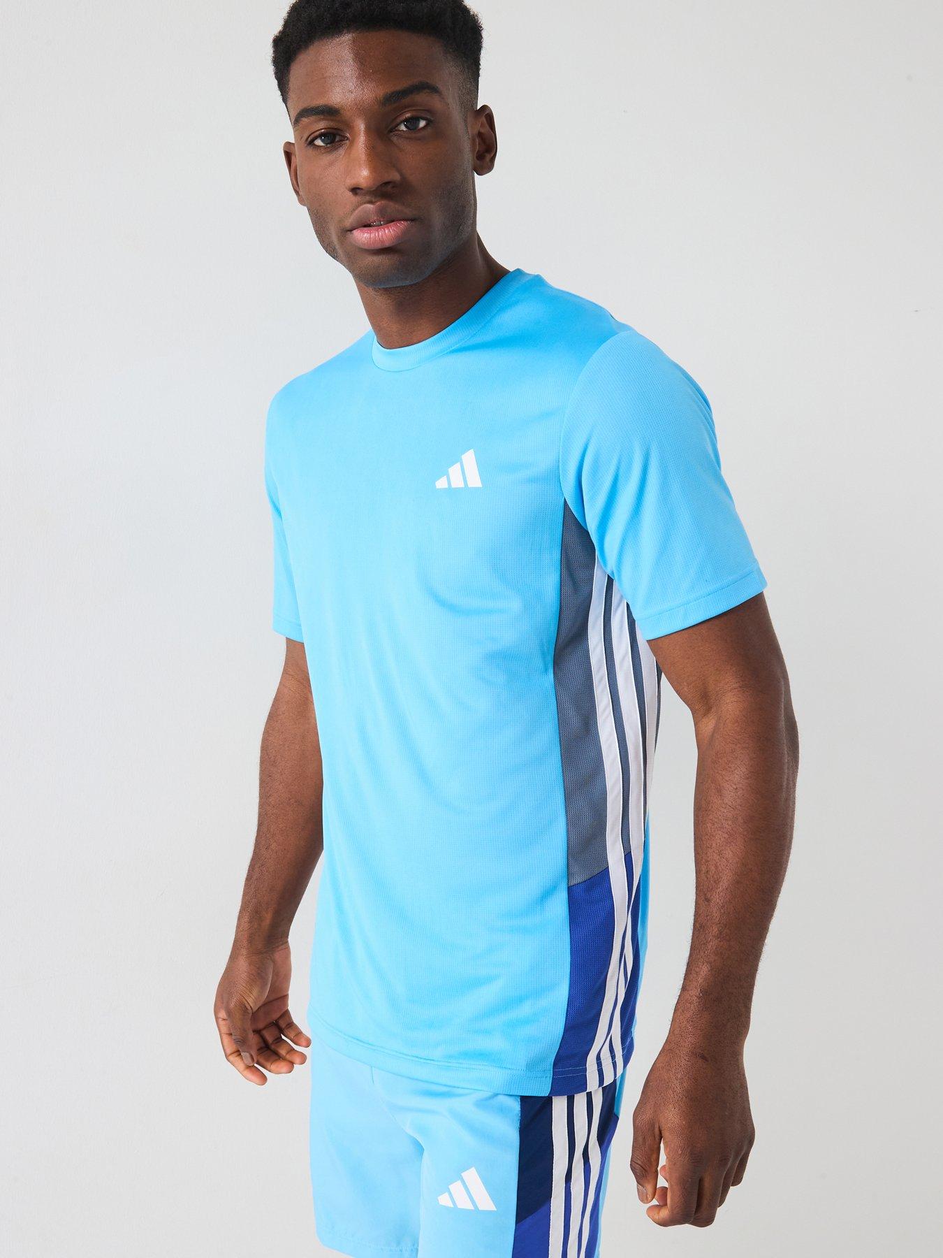  image of adidas-mens-train-essentials-colour-block-t-shirt-blue