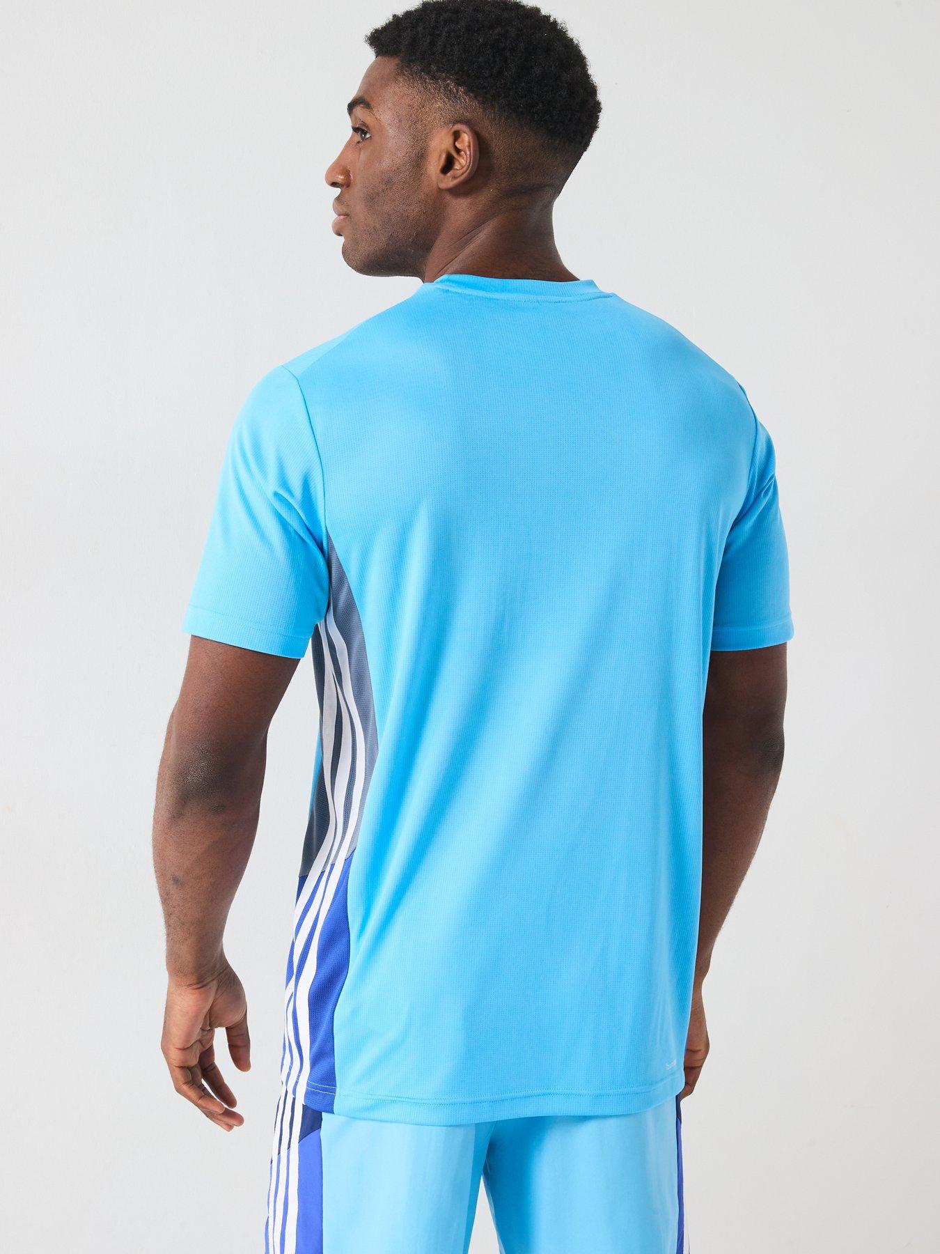  image of adidas-mens-train-essentials-colour-block-t-shirt-blue