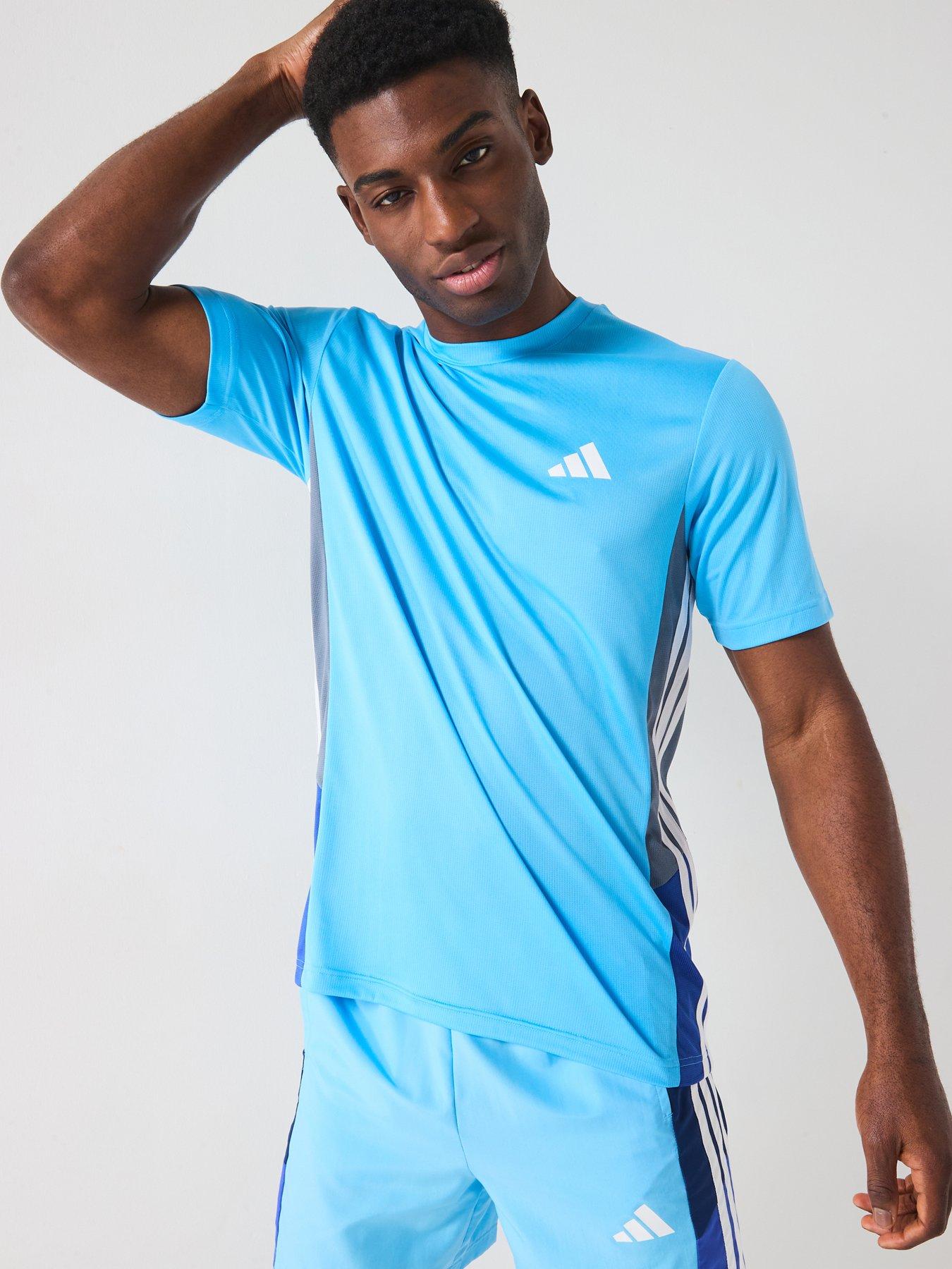  image of adidas-mens-train-essentials-colour-block-t-shirt-blue