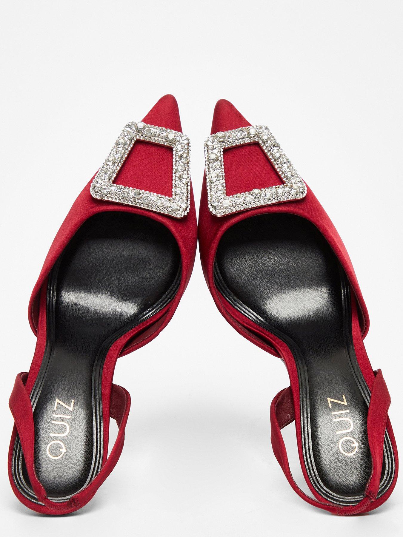 Berry Satin Brooch Court Heels