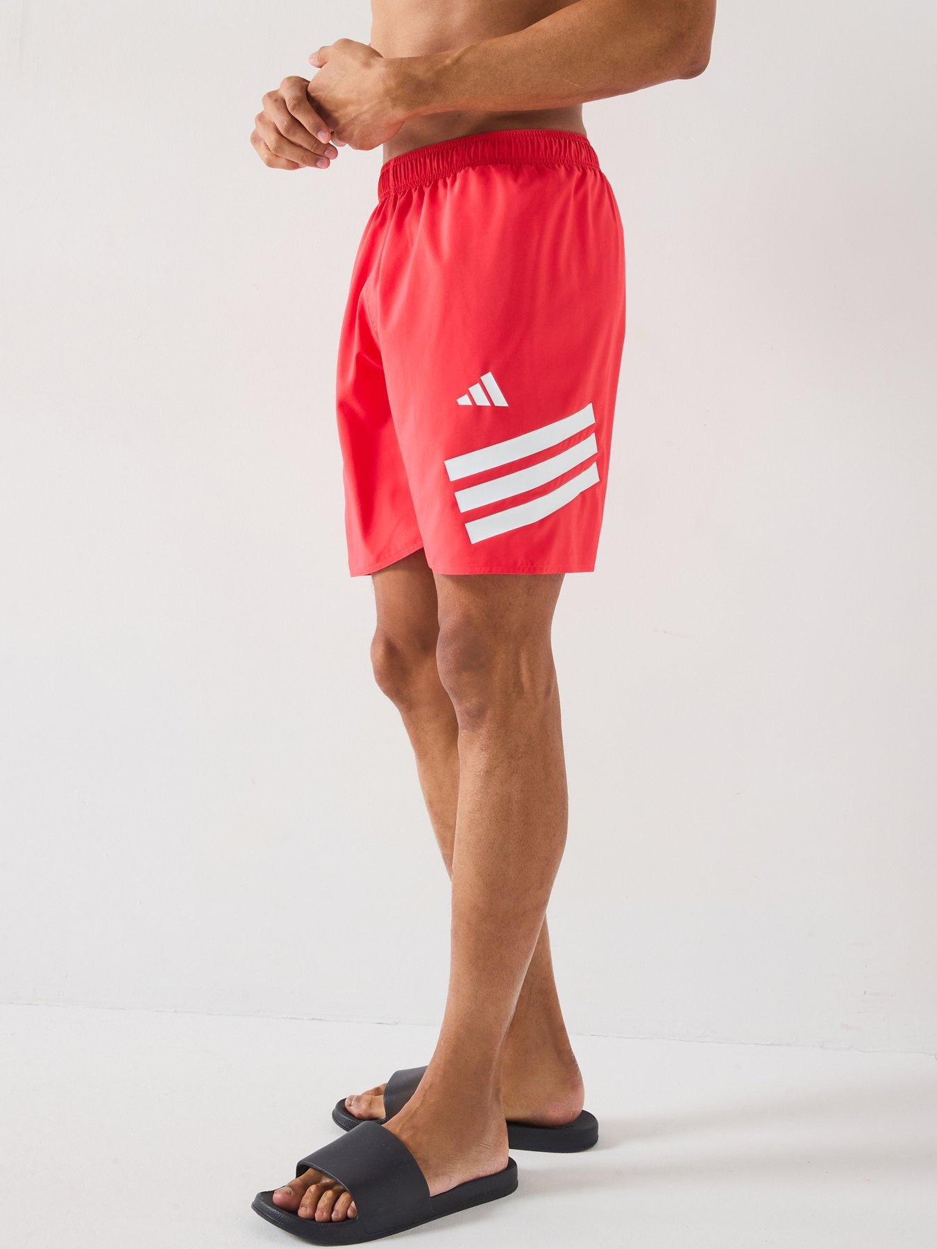 adidas-mens-icon-3-stripe-8in-swim-shorts-semi-lucid-redwhite