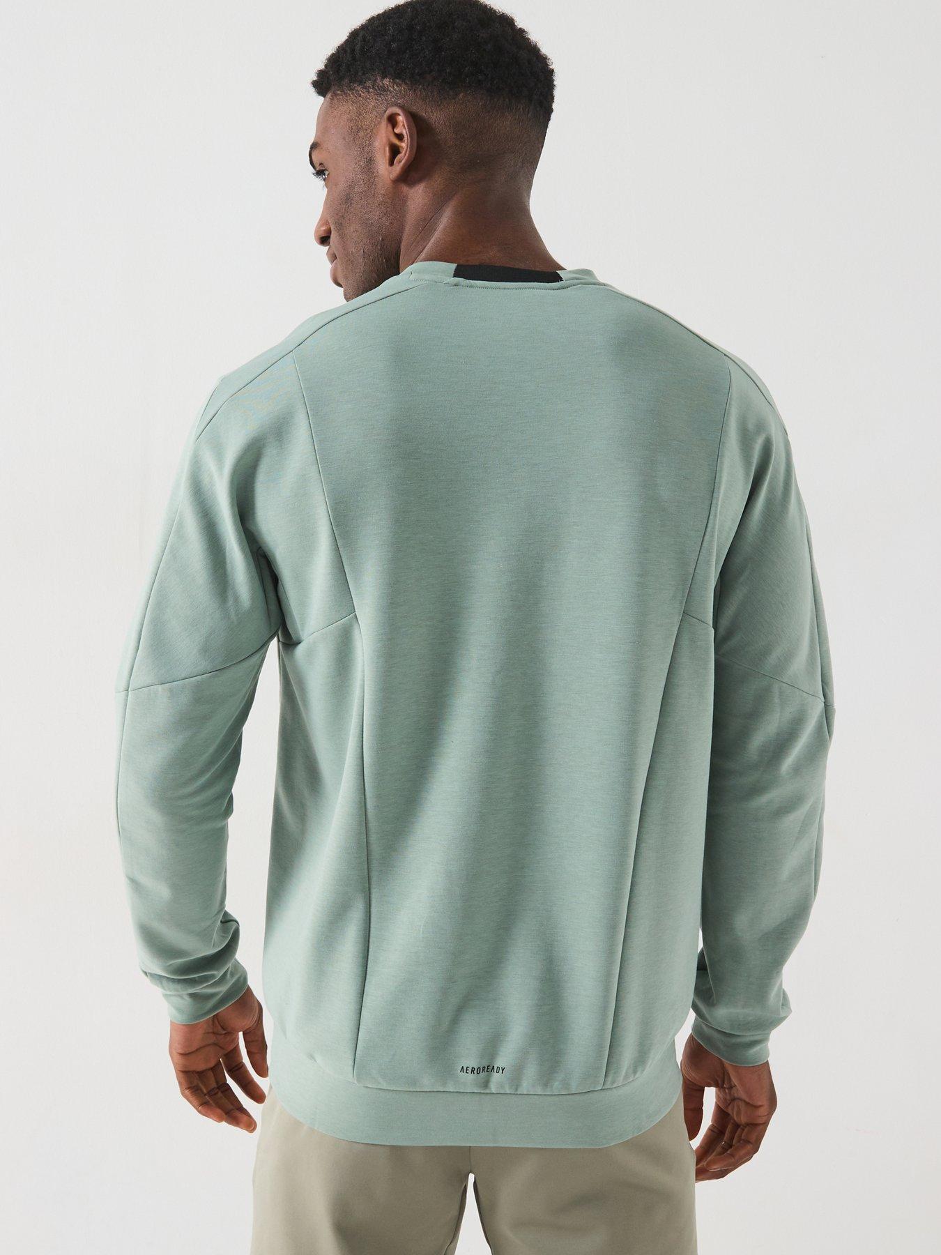  image of adidas-mens-training-d4t-crew-sweatshirt-silver-green