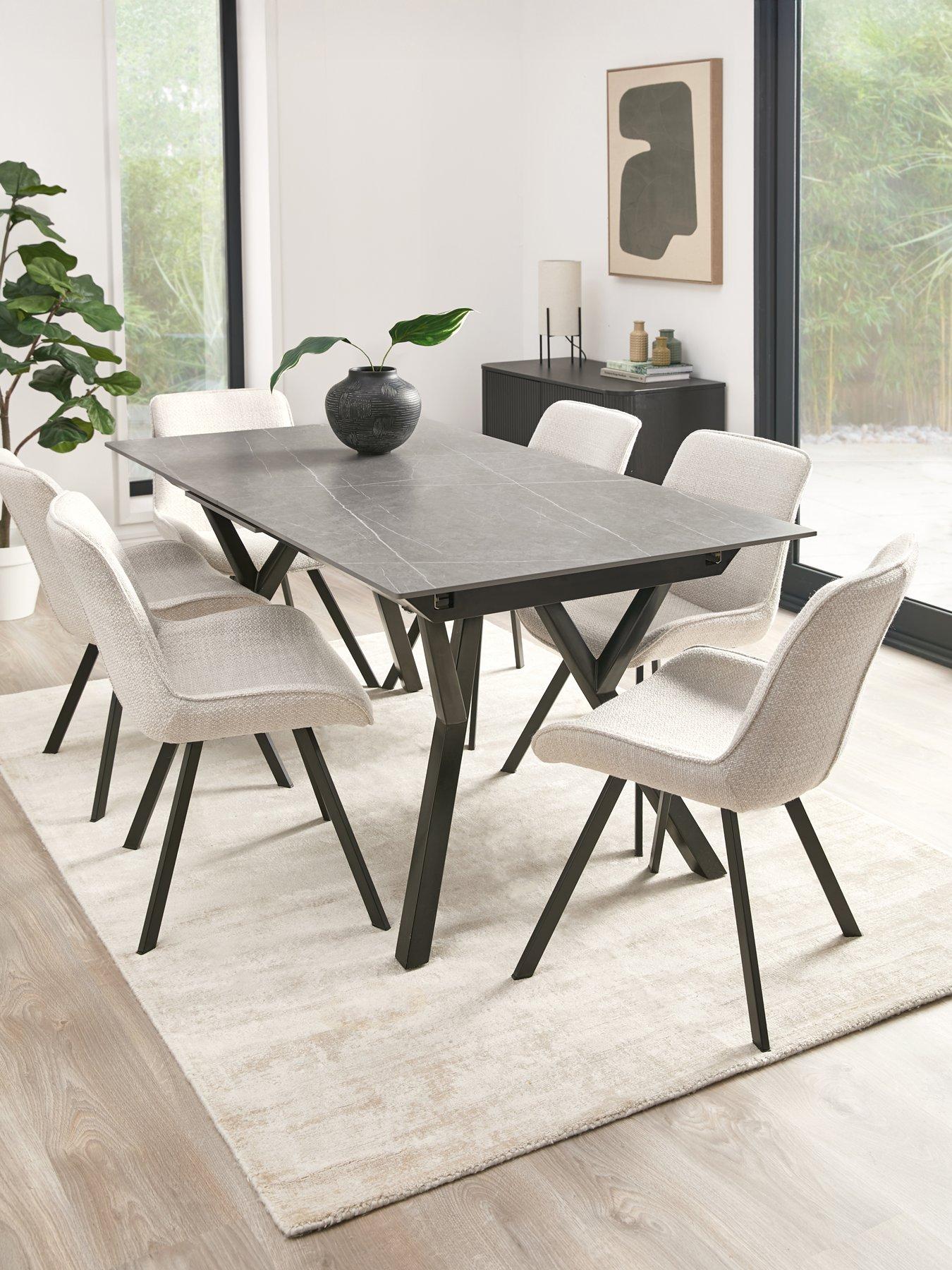 front image of very-home-corbin-160-200cm-extending-dining-table-6-arabella-dining-chairs