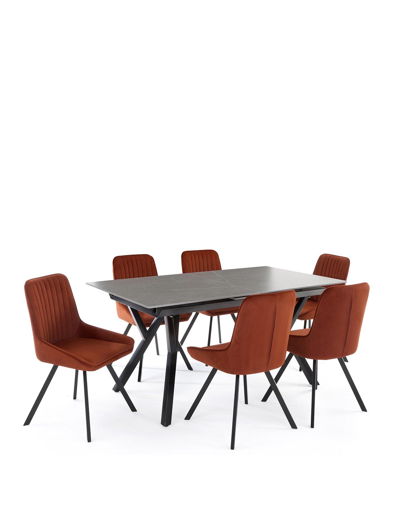  image of very-home-corbin-160-200-cm-extending-black-dining-table-6-marlow-rust-dining-chairs-fscreg-certified
