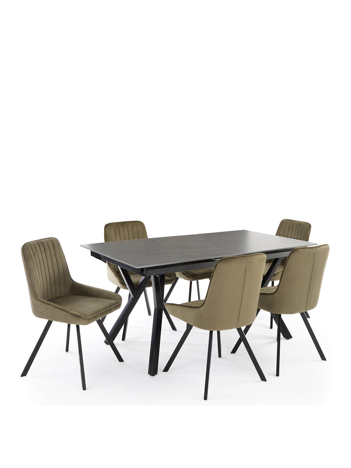  image of very-home-corbin-160-200nbspcm-extending-blacknbspdining-table-6-marlow-moss-green-dining-chairsnbsp--fscreg-certified