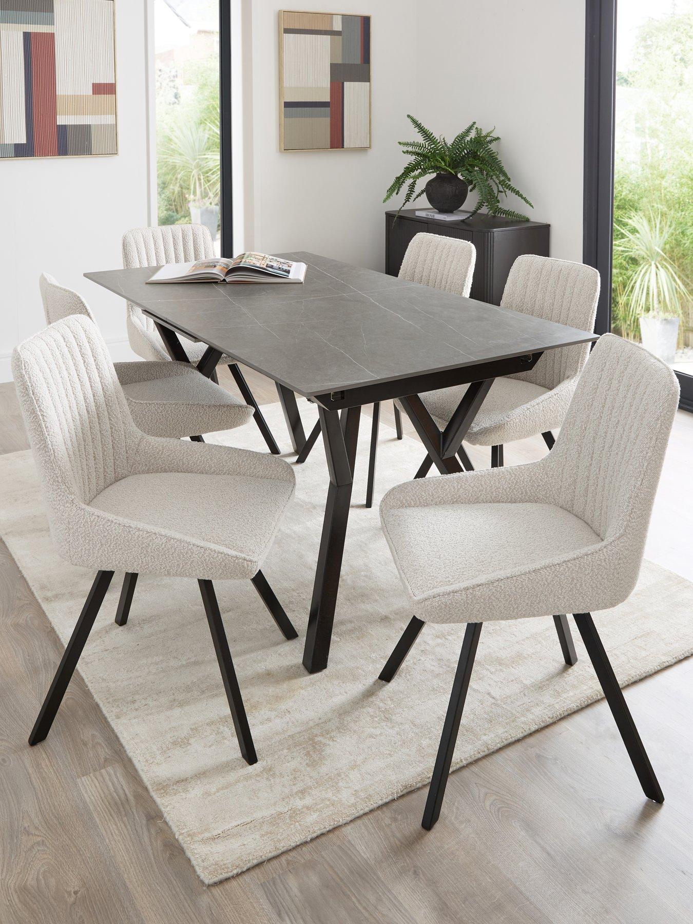 The Very Collection Corbin 160-200 cm Extending Black Dining Table + 6 Marlow Boucle Dining Chairs - FSC® Certified
