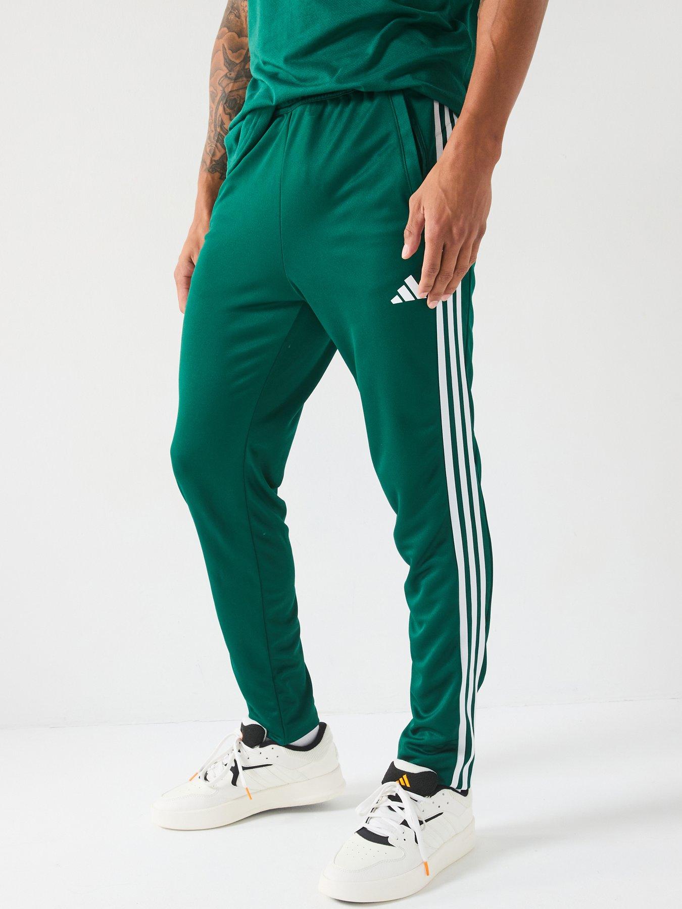  image of adidas-mens-train-essentials-base-3-stripe-pants-collegiate-greenwhite