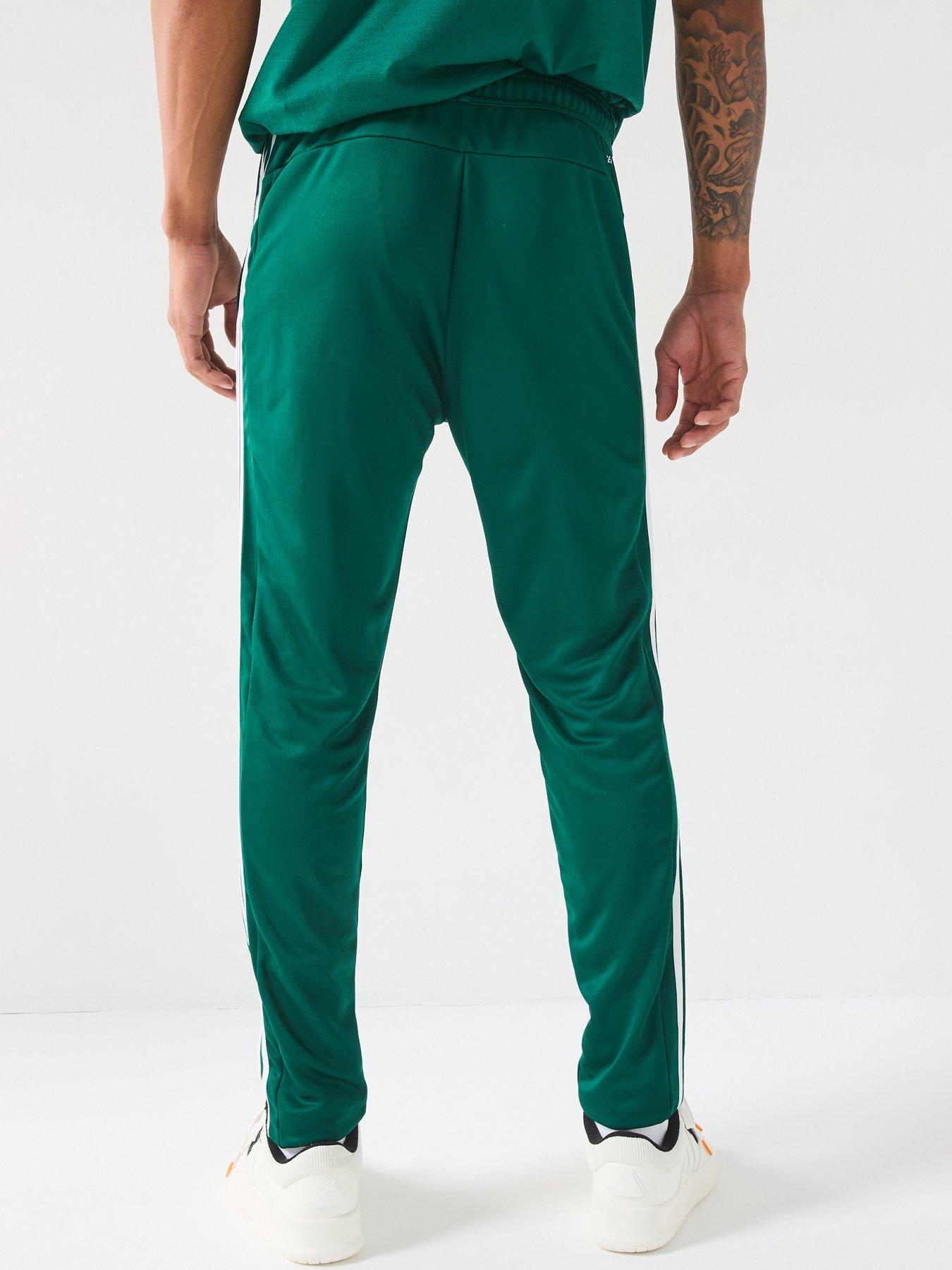  image of adidas-mens-train-essentials-base-3-stripe-pants-collegiate-greenwhite