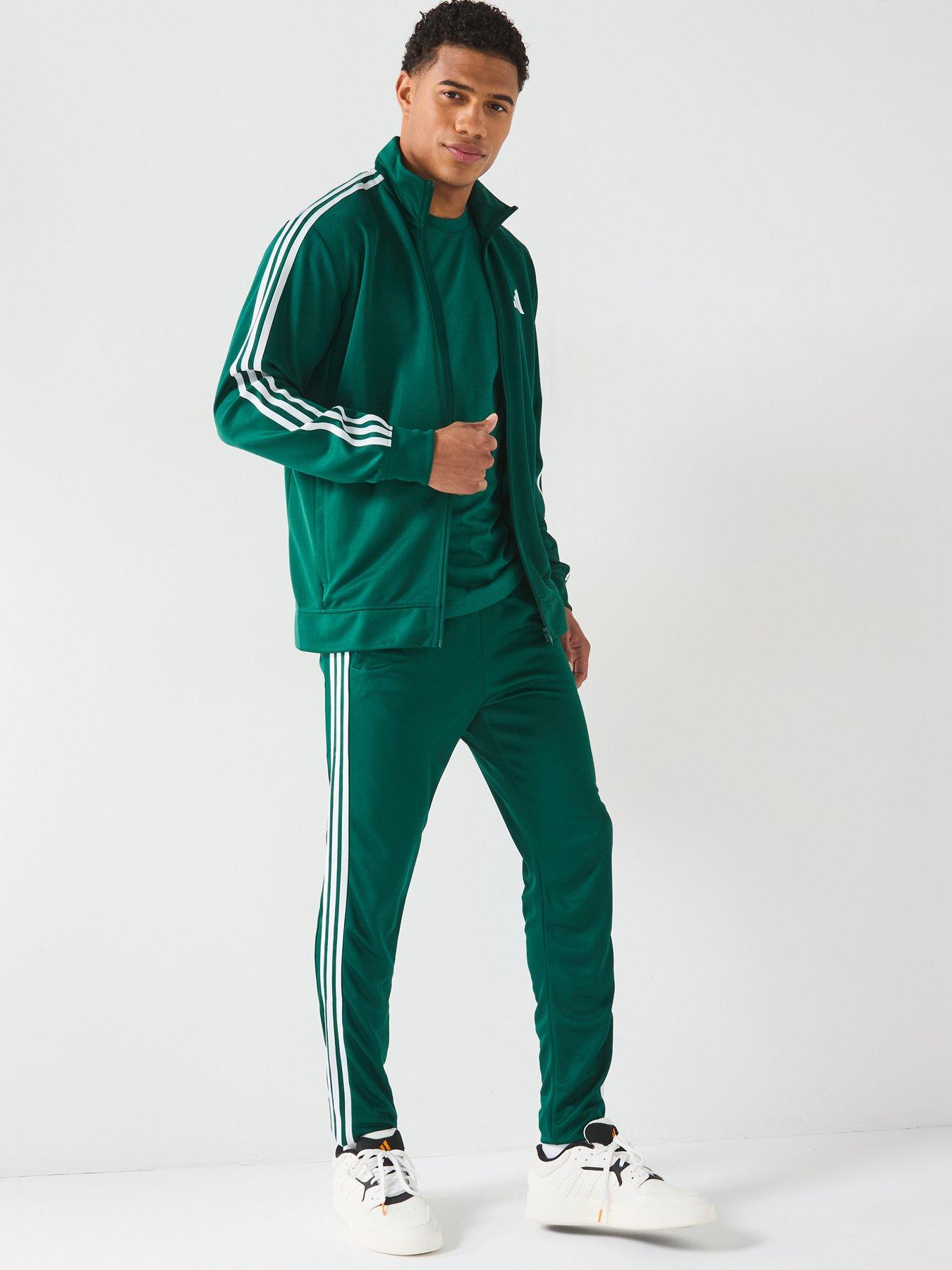  image of adidas-mens-train-essentials-base-3-stripe-pants-collegiate-greenwhite