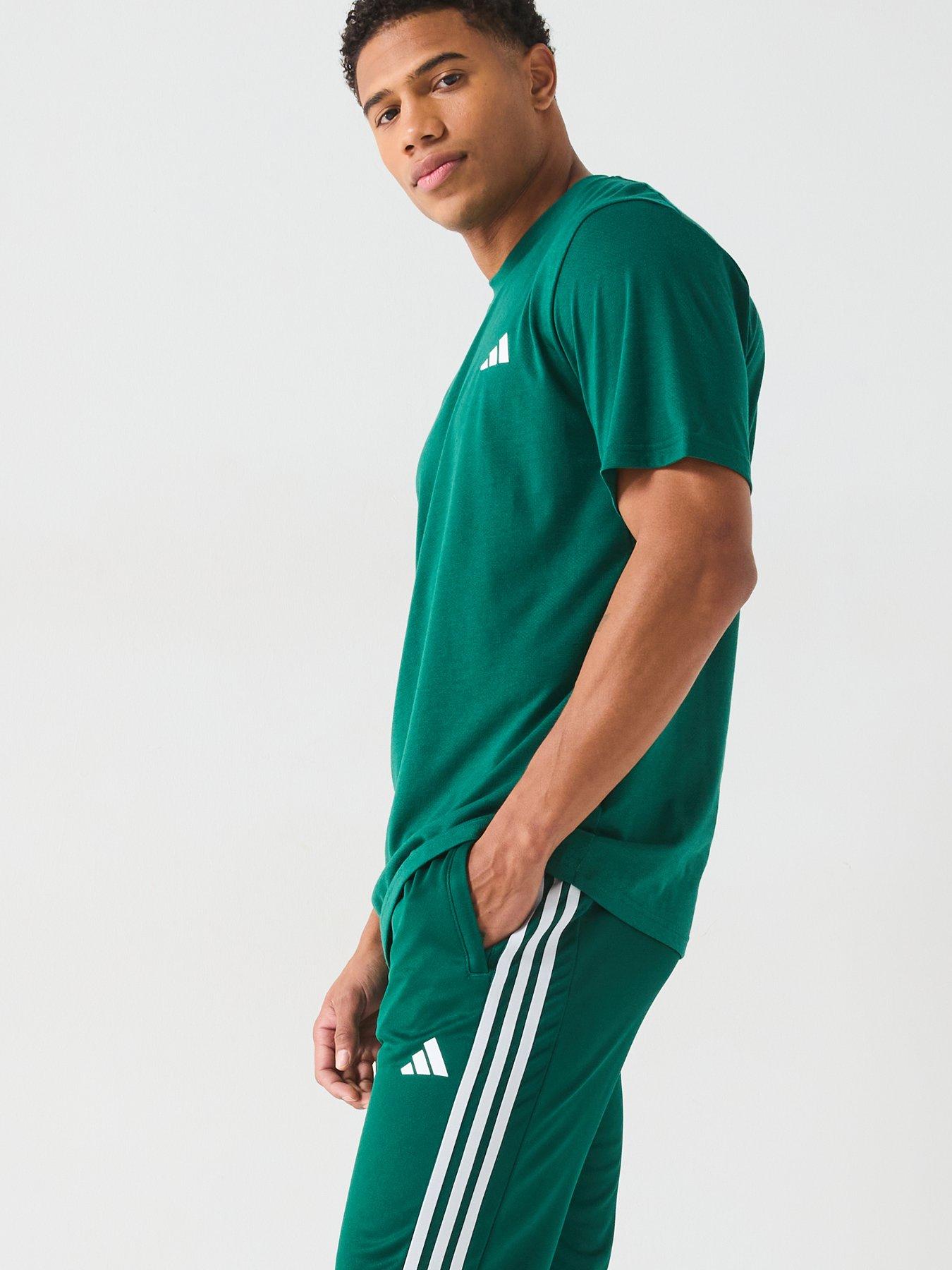  image of adidas-mens-train-essentials-base-3-stripe-pants-collegiate-greenwhite