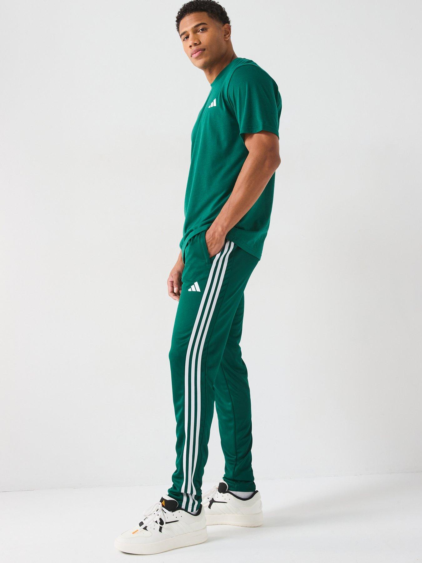  image of adidas-mens-train-essentials-base-3-stripe-pants-collegiate-greenwhite