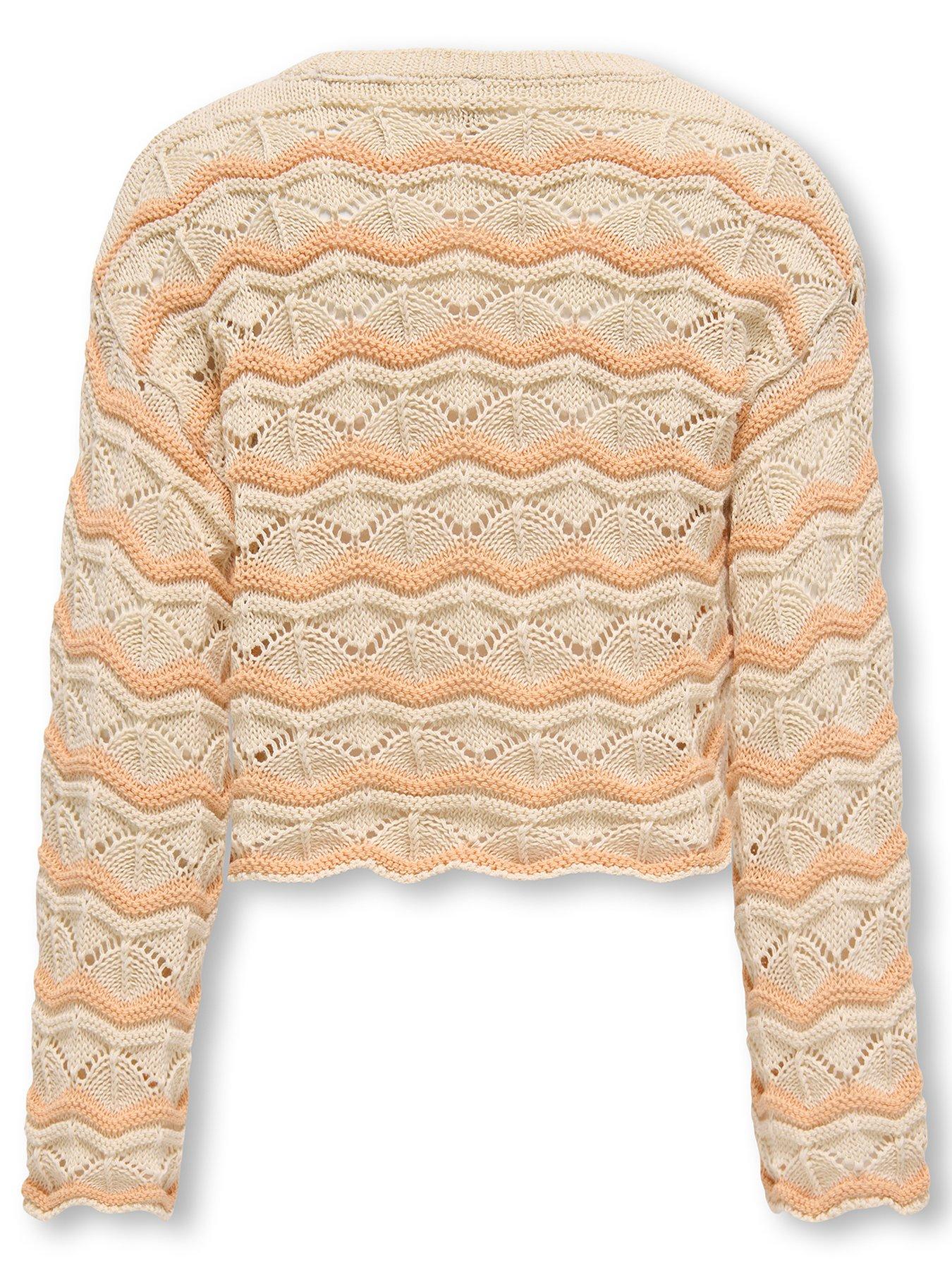  image of only-kids-girls-stripe-crochet-jumper-caramel-cream