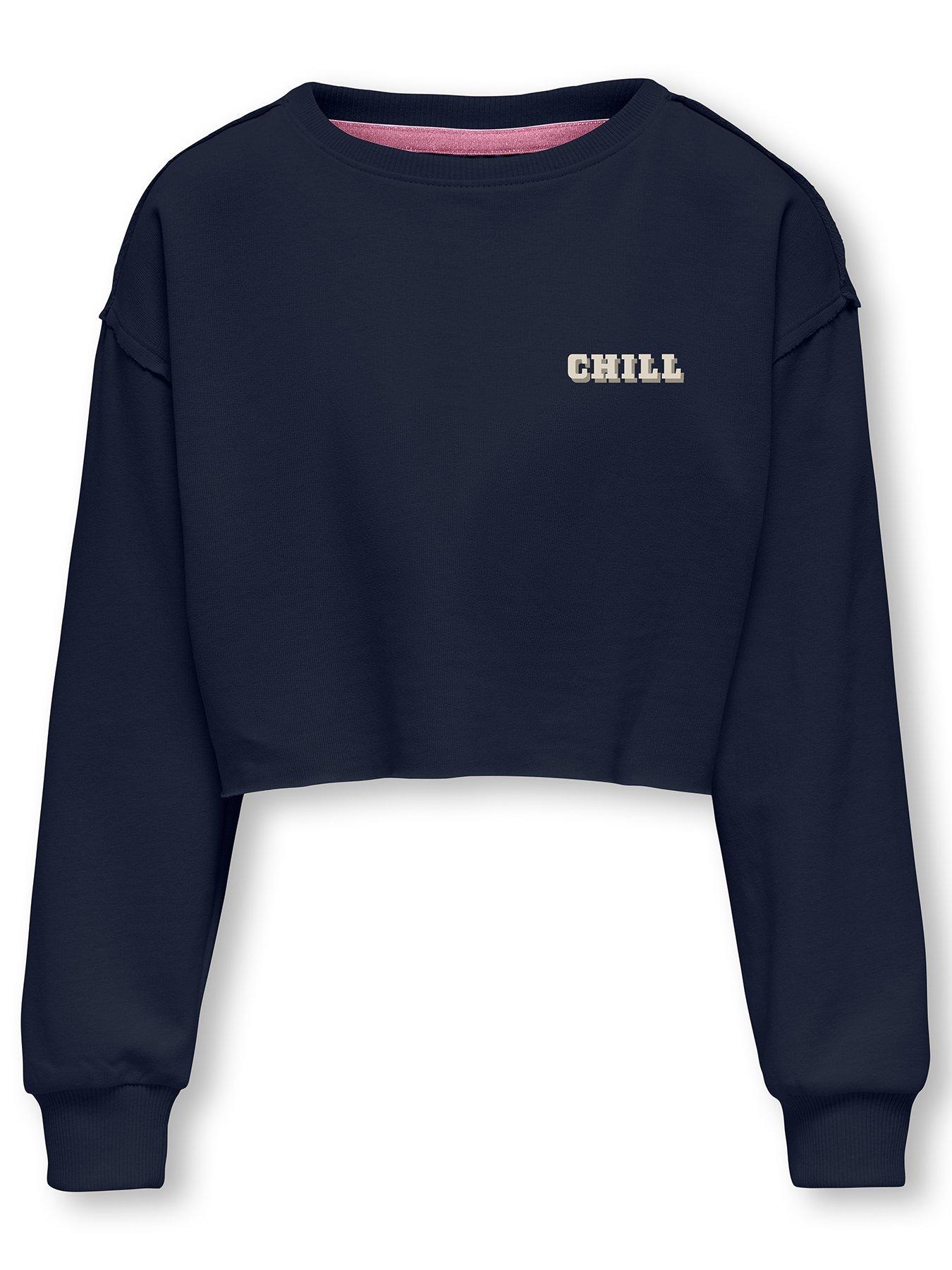 front image of only-kids-girls-no-inspiration-cropped-sweat-top-night-sky-navy