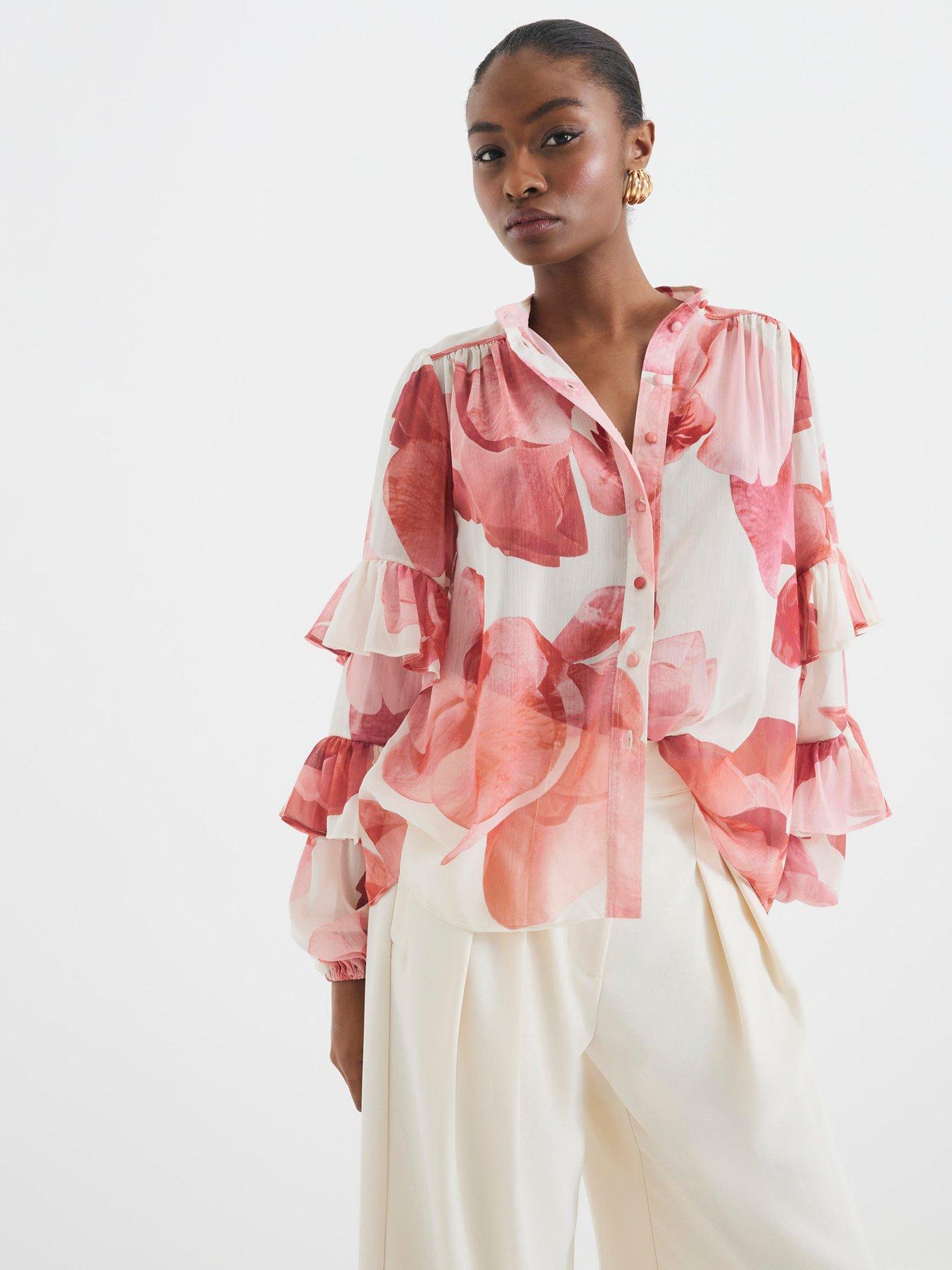 undefined Ruffle Sleeve Blouse - Pink