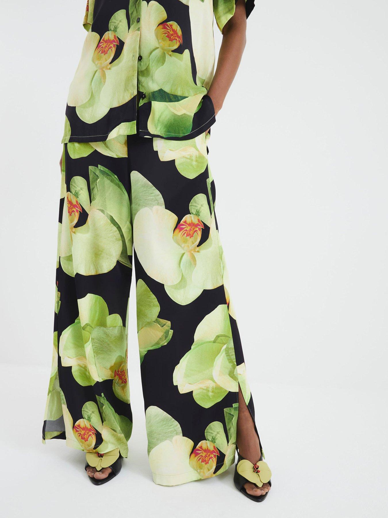undefined Crinkle Satin Printed Trouser - Black