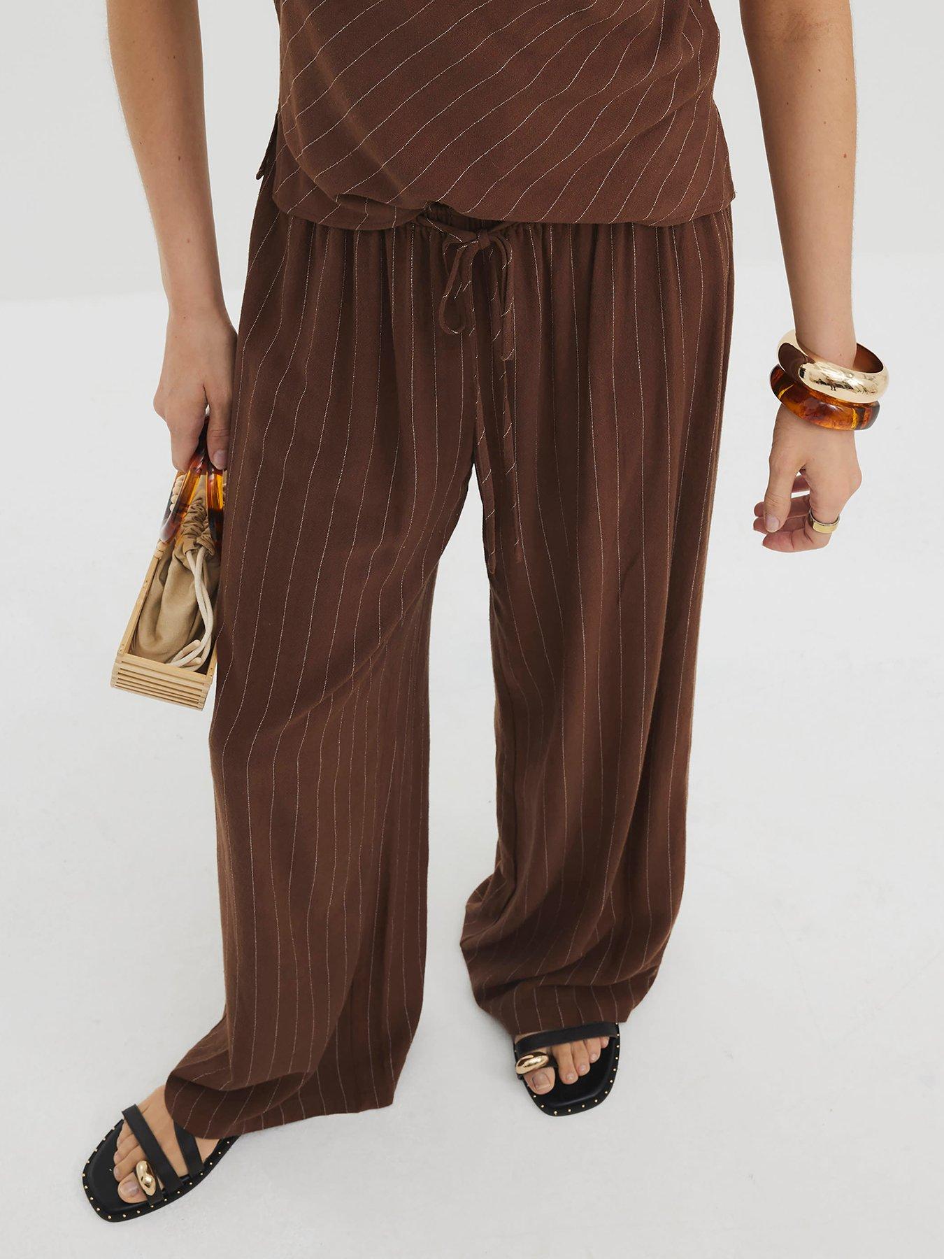  image of river-island-linen-stripe-trouser-brown