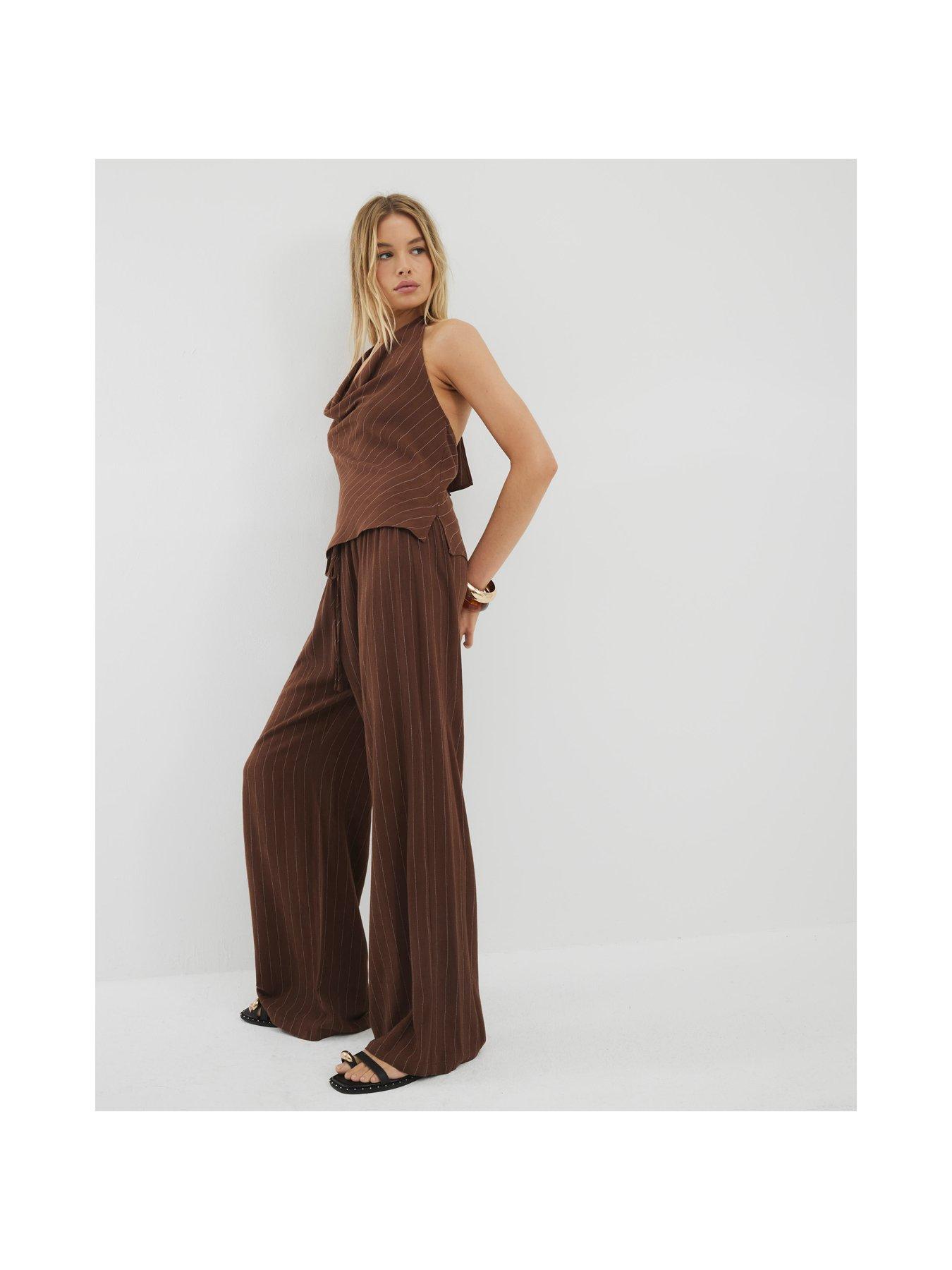  image of river-island-linen-stripe-trouser-brown