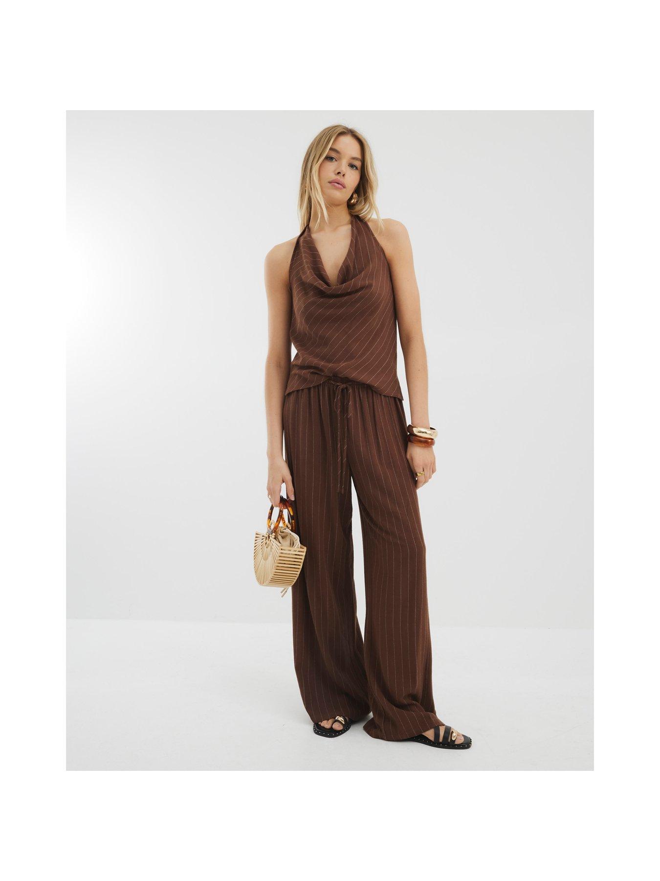  image of river-island-linen-stripe-trouser-brown